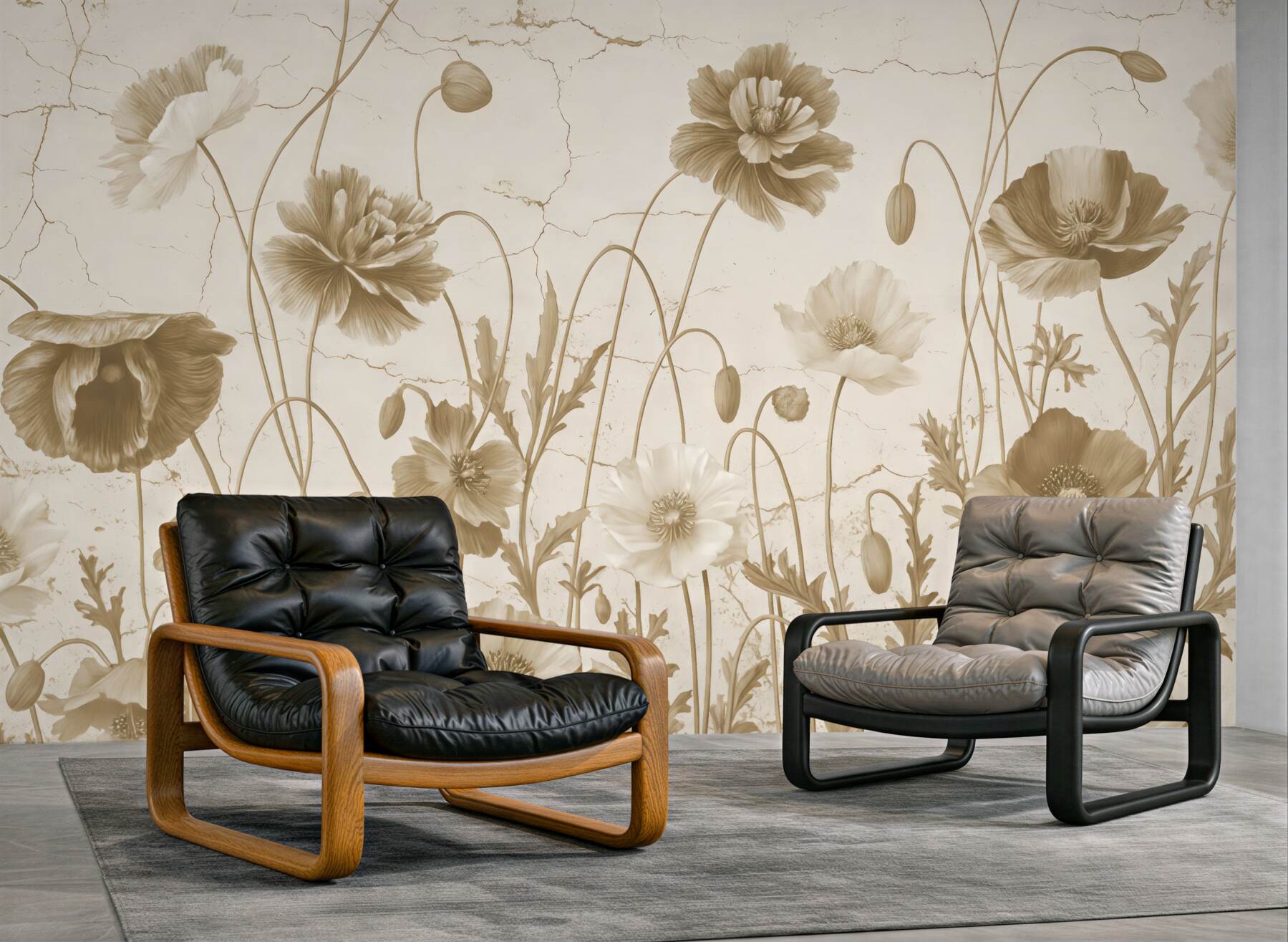 Fototapeta sepiowe maki w vintage stylu