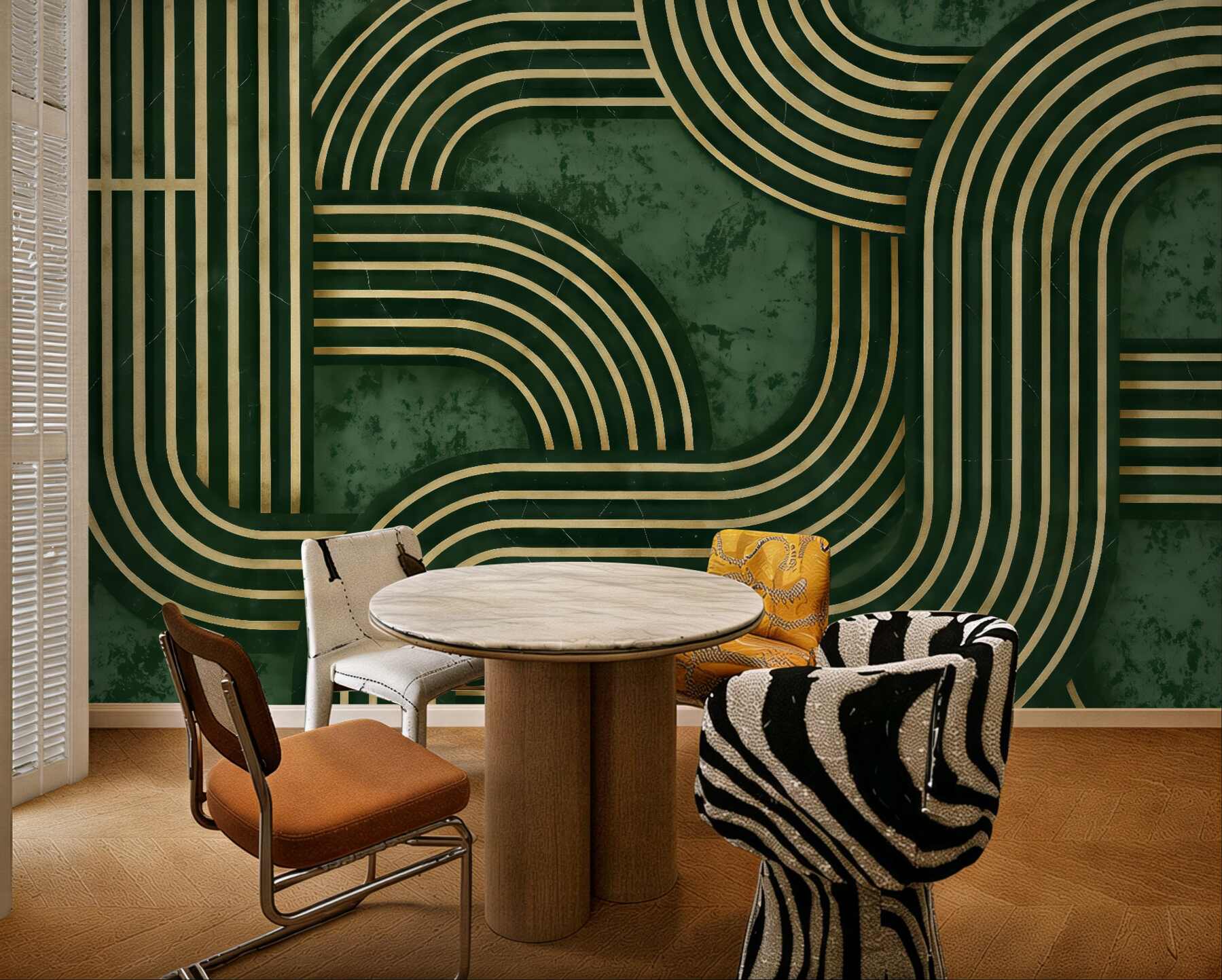 Fototapeta szmaragdowe linie art deco