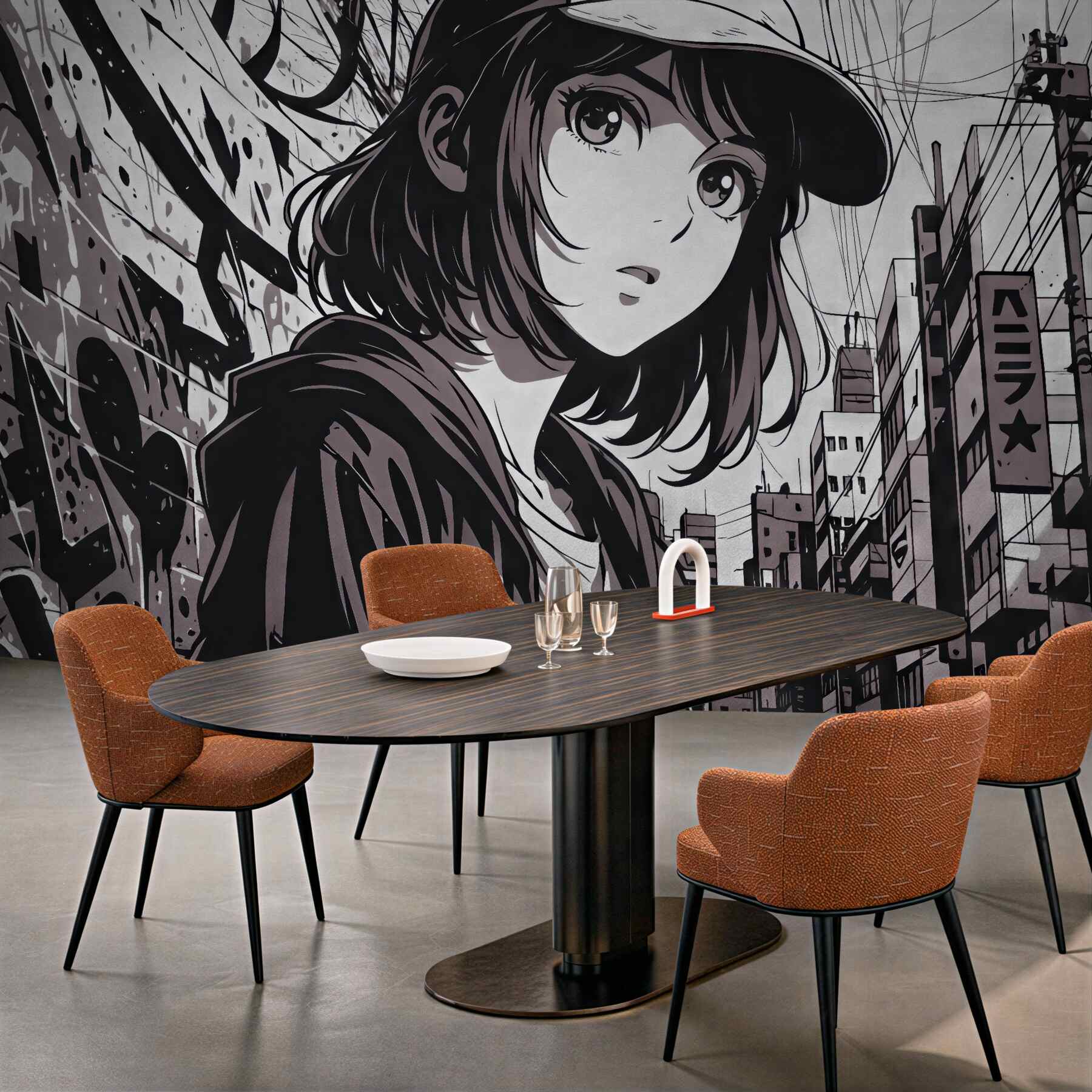 Fototapeta miejska manga z tajemniczą dziewczyną
