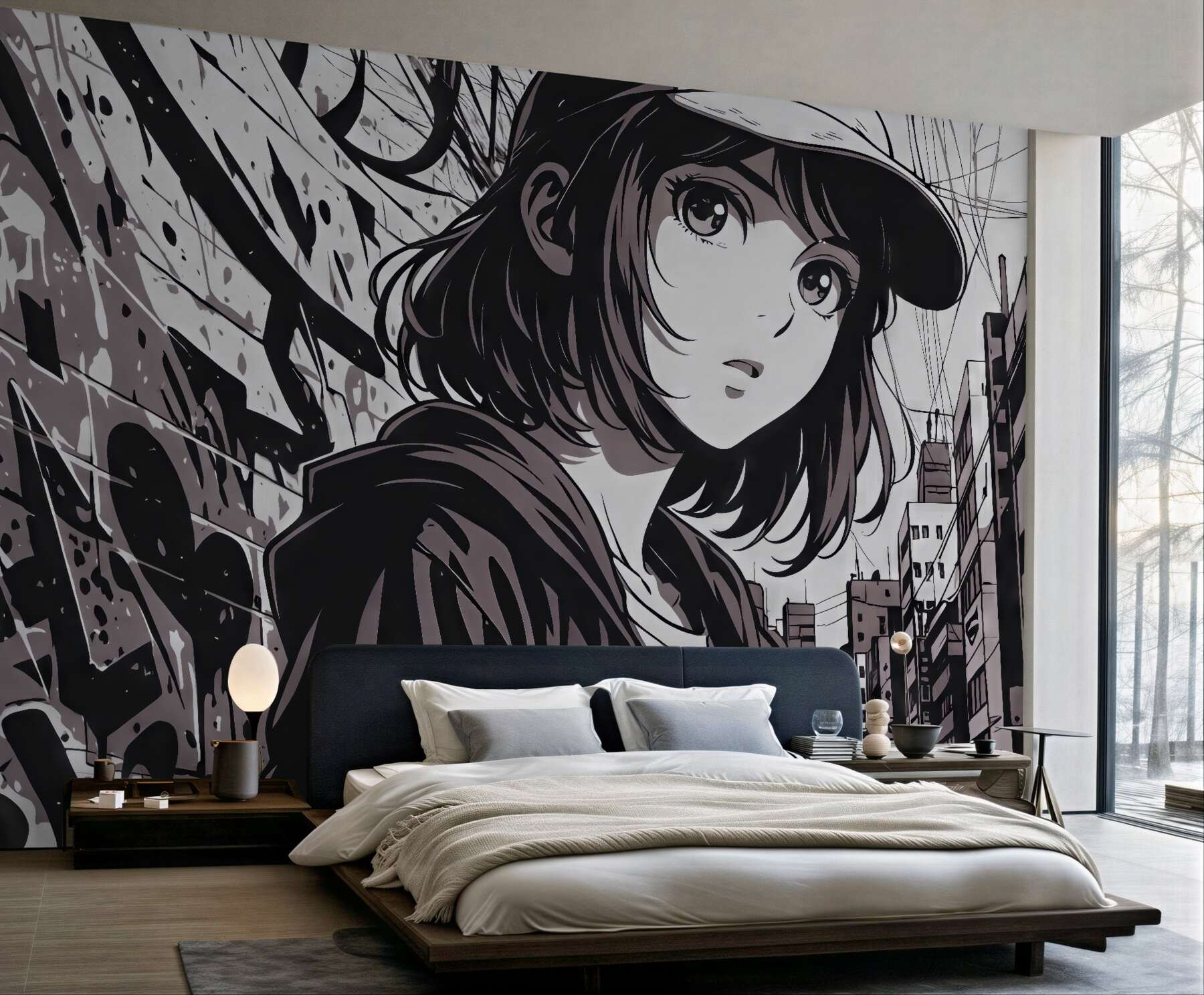 Fototapeta miejska manga z tajemniczą dziewczyną