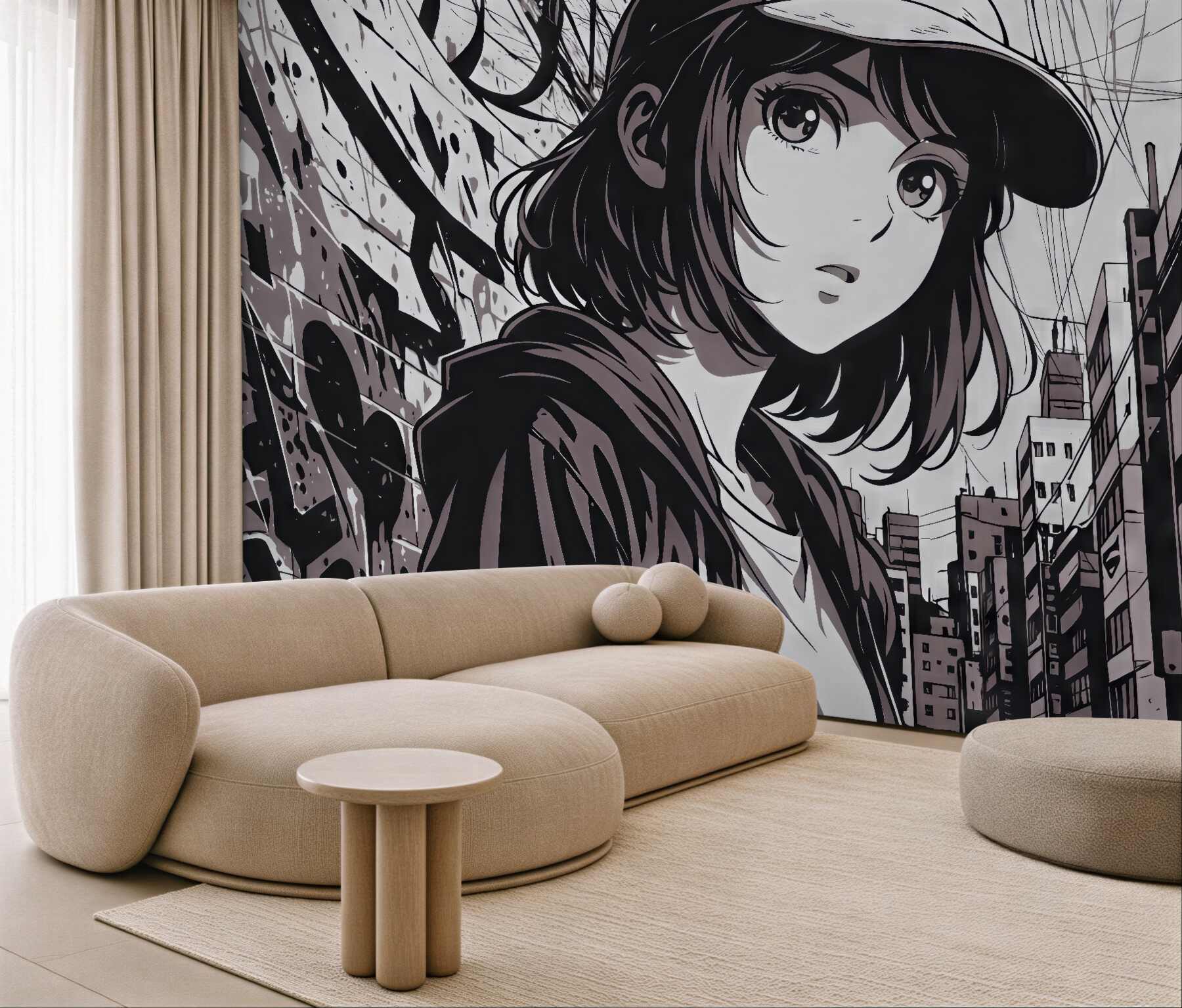 Fototapeta miejska manga z tajemniczą dziewczyną