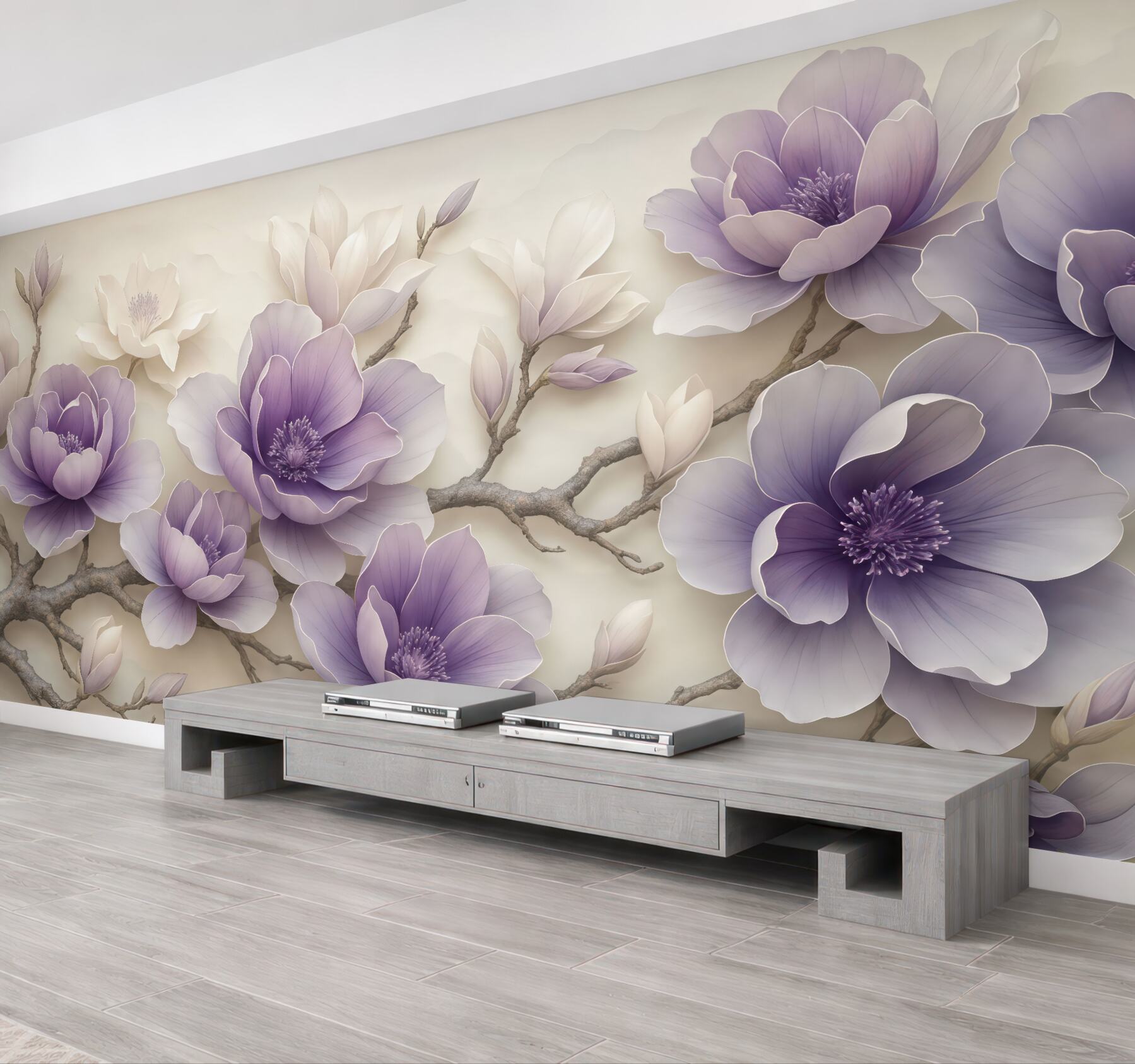 Fototapeta lawendowe magnolie na delikatnych gałęziach
