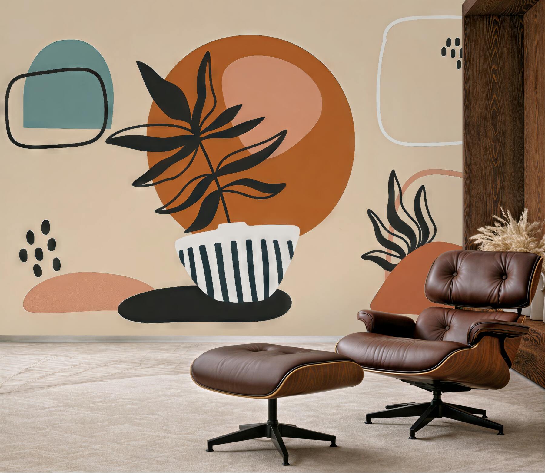 Fototapeta abstrakcyjne liście w stylu boho