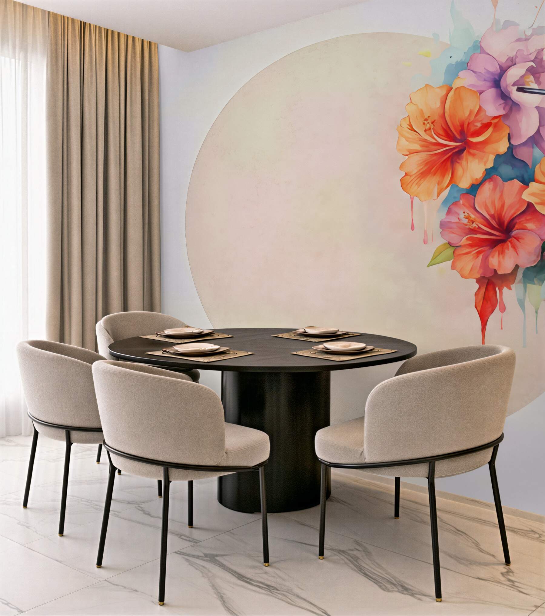 Fototapeta koliber w akwarelowych hibiskusach
