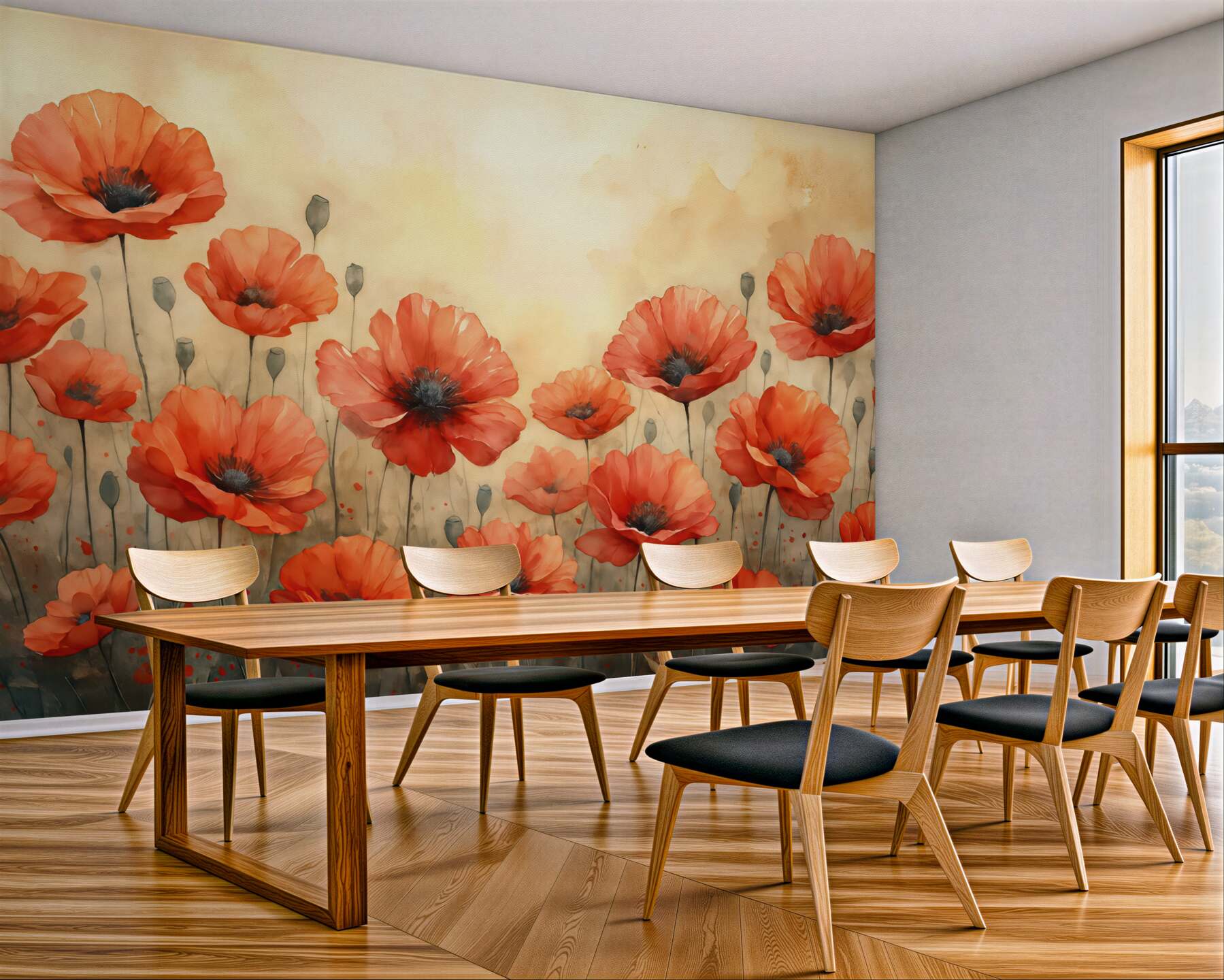 Fototapeta akwarelowe czerwone maki o świcie