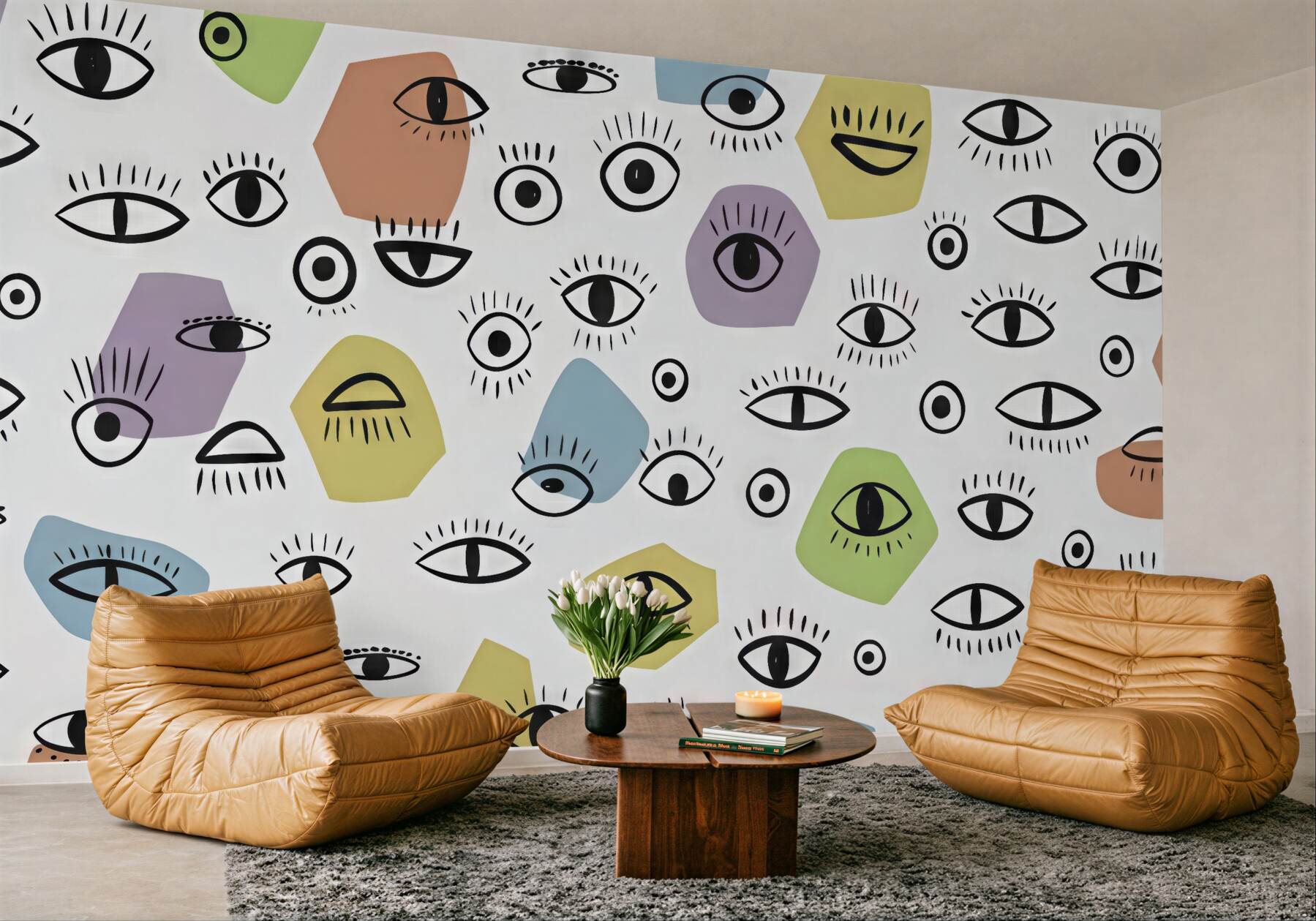 Fototapeta abstrakcyjne oczy w pastelowych kształtach
