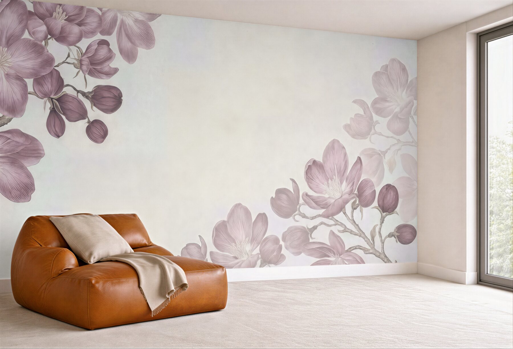 Fototapeta pudrowe magnolie na jasnym tle