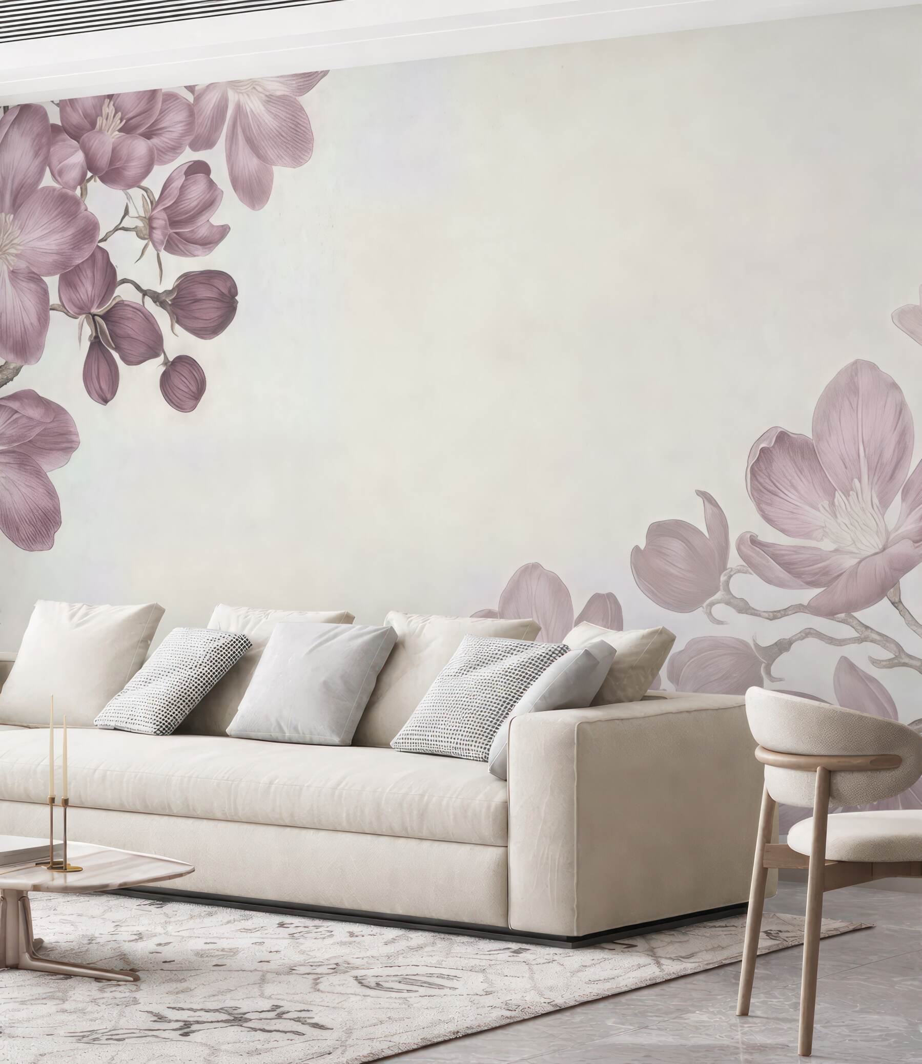 Fototapeta pudrowe magnolie na jasnym tle