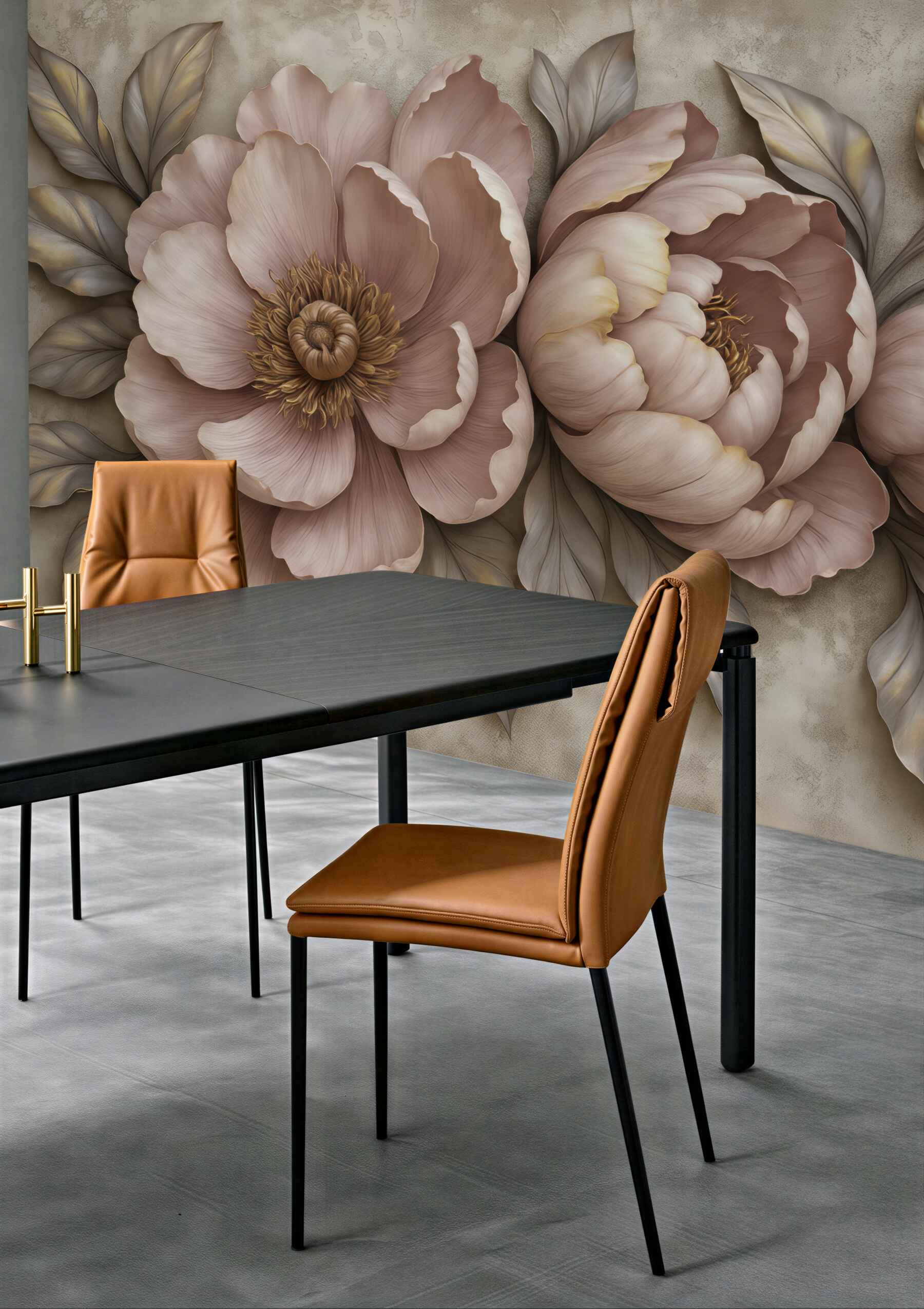 Fototapeta pudrowe piwonie w eleganckim reliefie