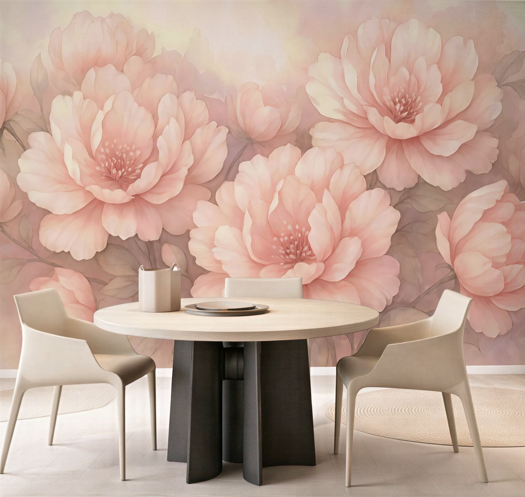 Fototapeta pudrowe peonie w romantycznej mgiełce