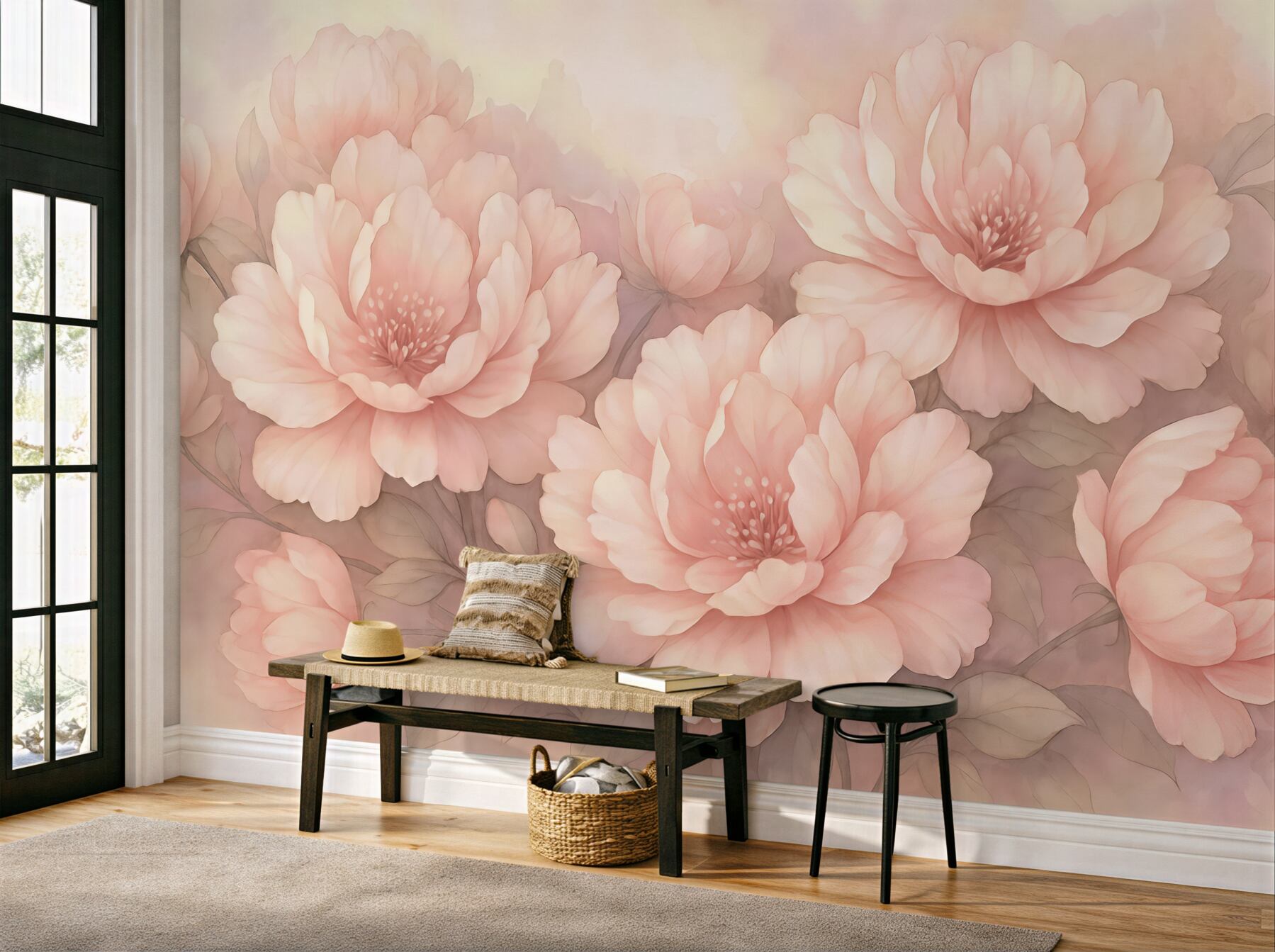 Fototapeta pudrowe peonie w romantycznej mgiełce