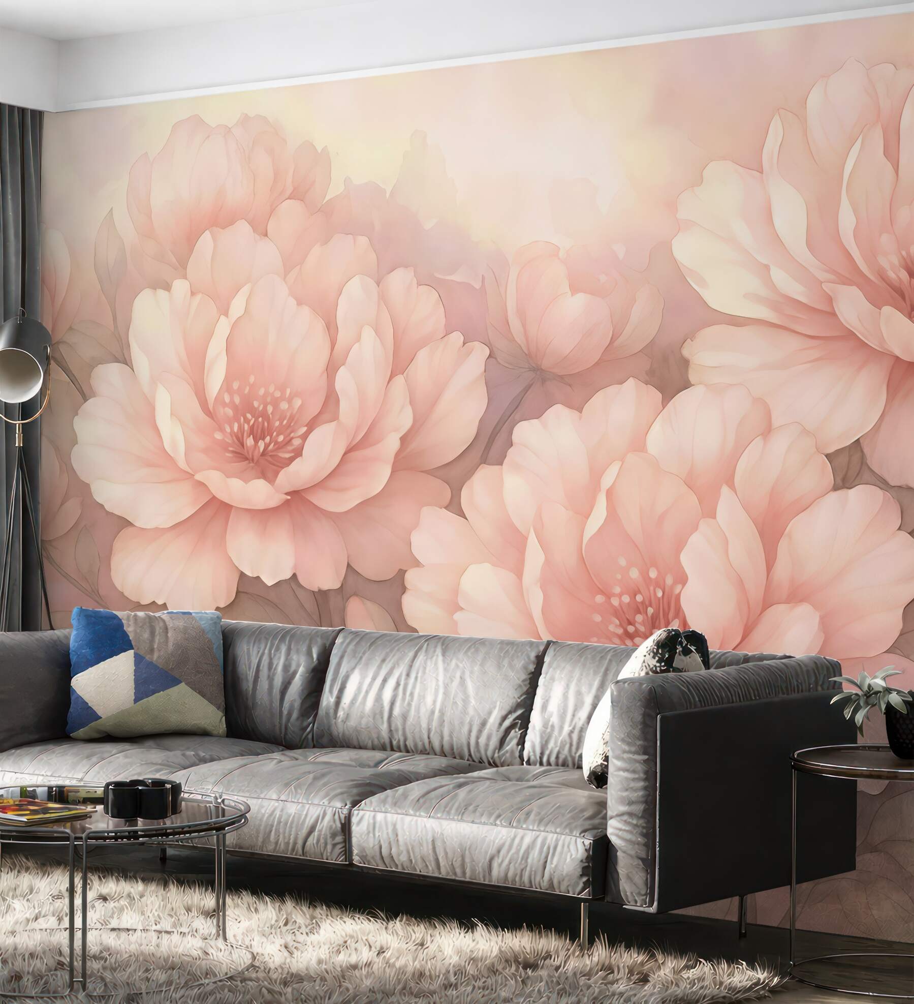 Fototapeta pudrowe peonie w romantycznej mgiełce