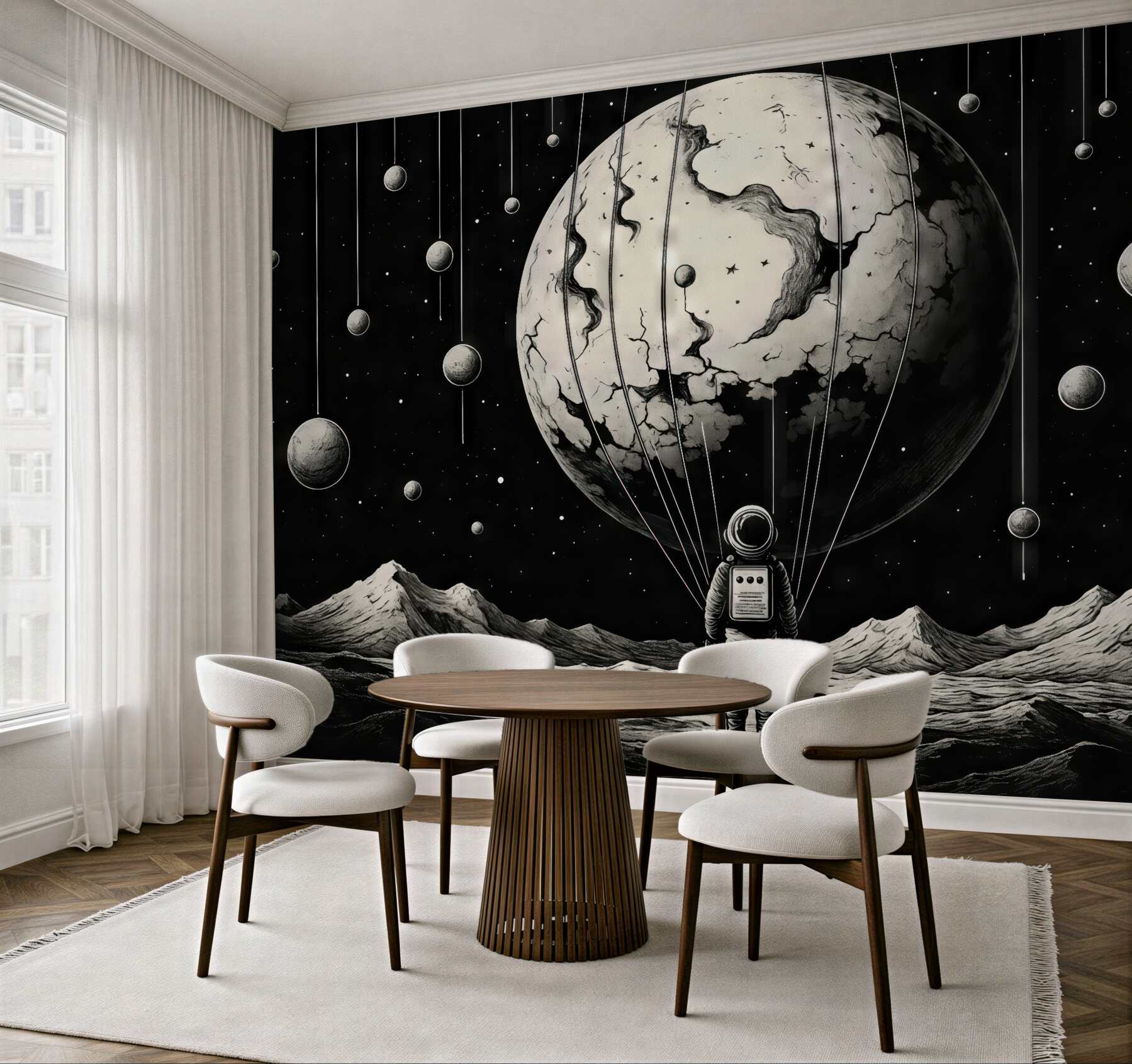 Fototapeta surrealistyczny kosmos z astronautą i planetą