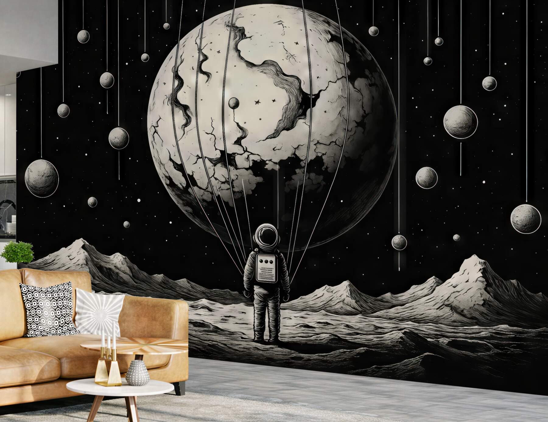 Fototapeta surrealistyczny kosmos z astronautą i planetą