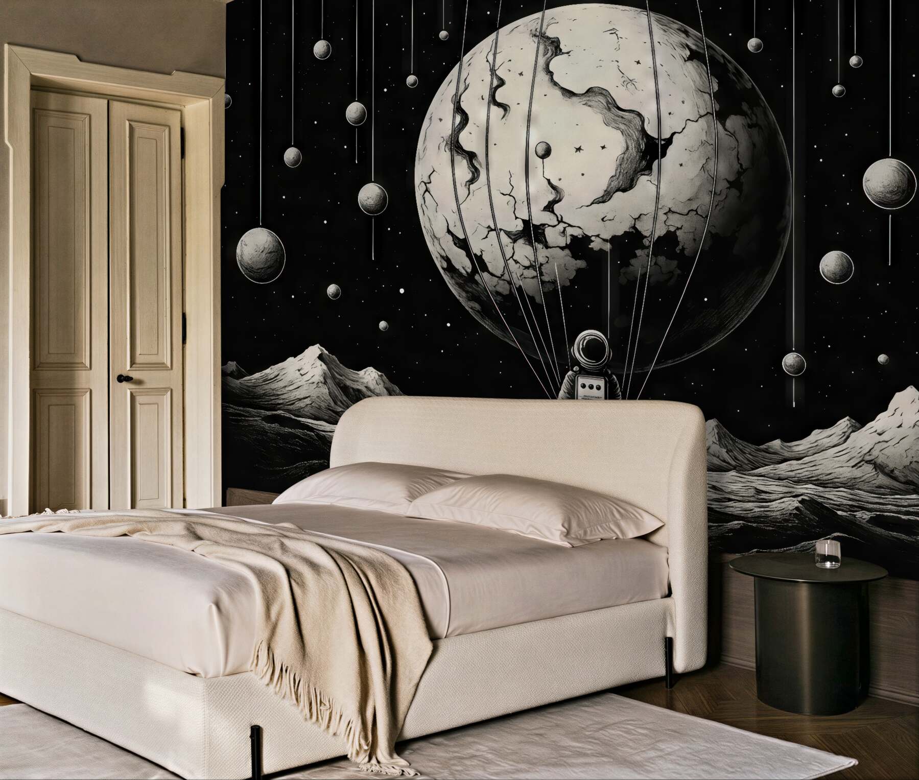 Fototapeta surrealistyczny kosmos z astronautą i planetą