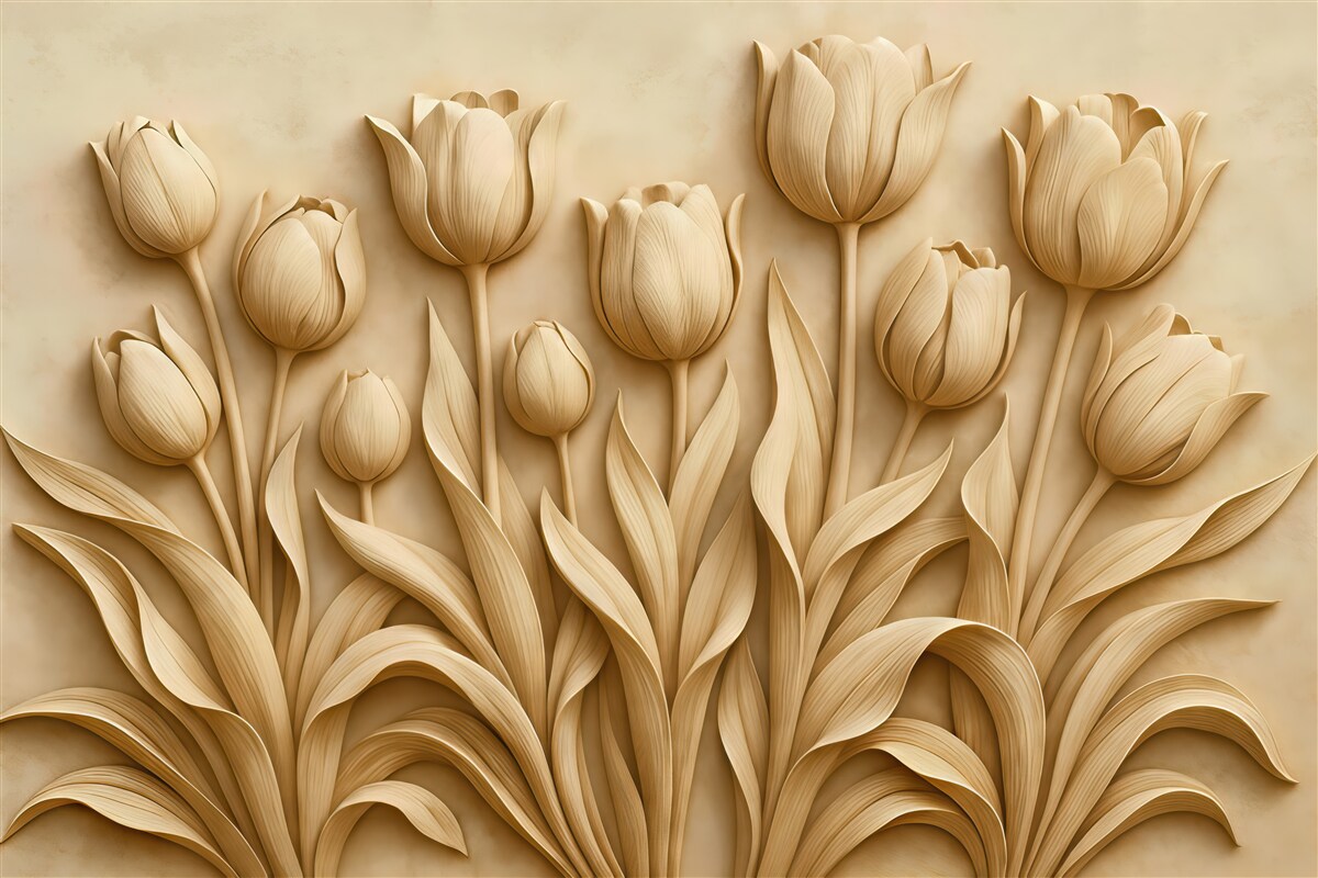 Fototapeta beżowe tulipany w eleganckim reliefie