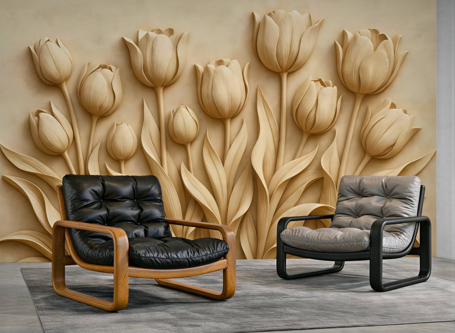 Fototapeta beżowe tulipany w eleganckim reliefie