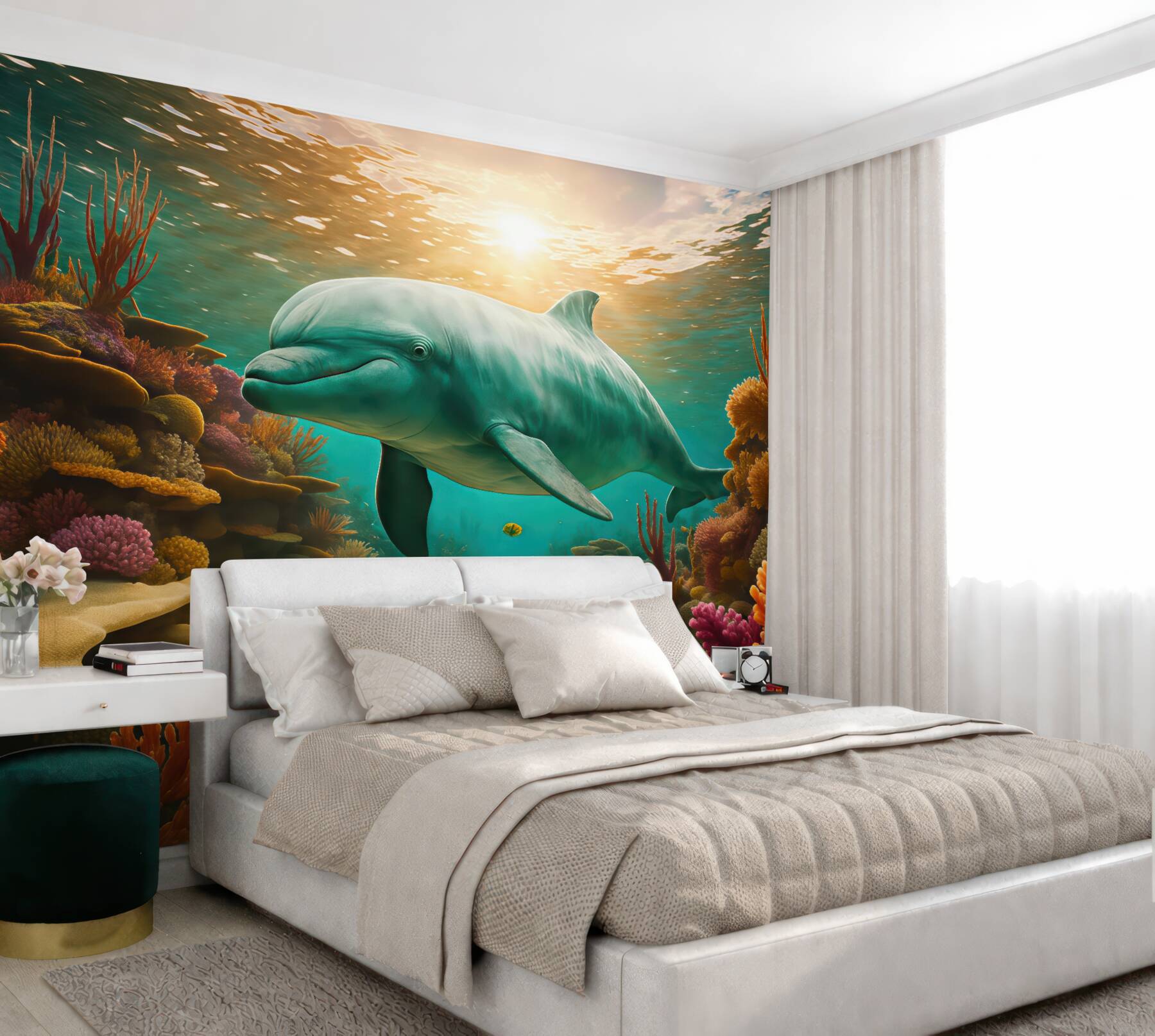 Fototapeta delfin wśród barwnych raf