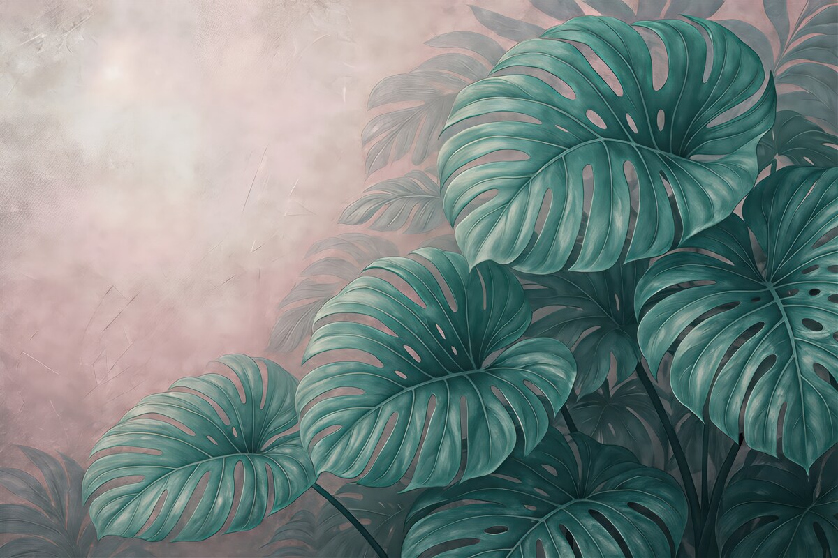 Fototapeta monstera w pudrowym tropikalnym cieniu