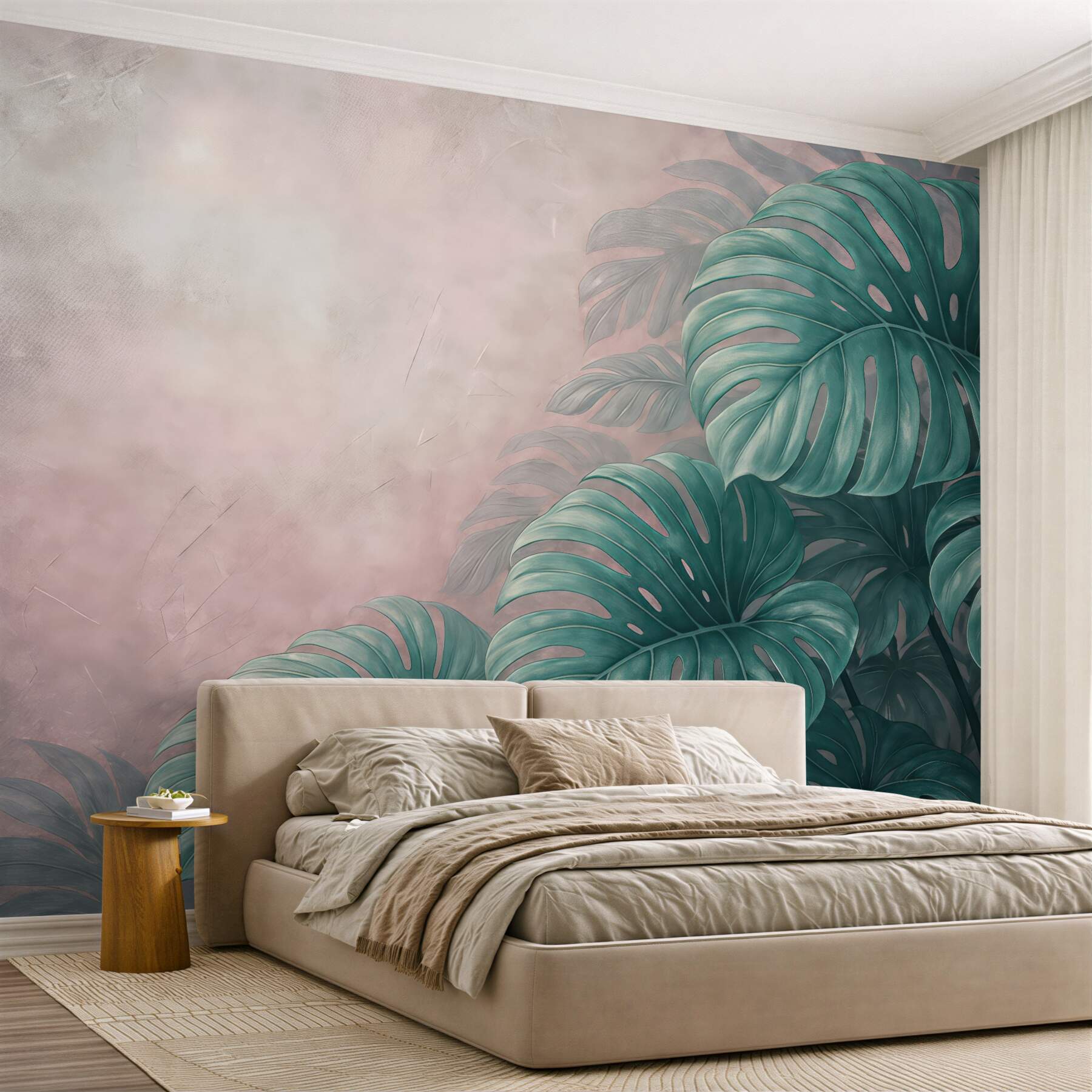 Fototapeta monstera w pudrowym tropikalnym cieniu