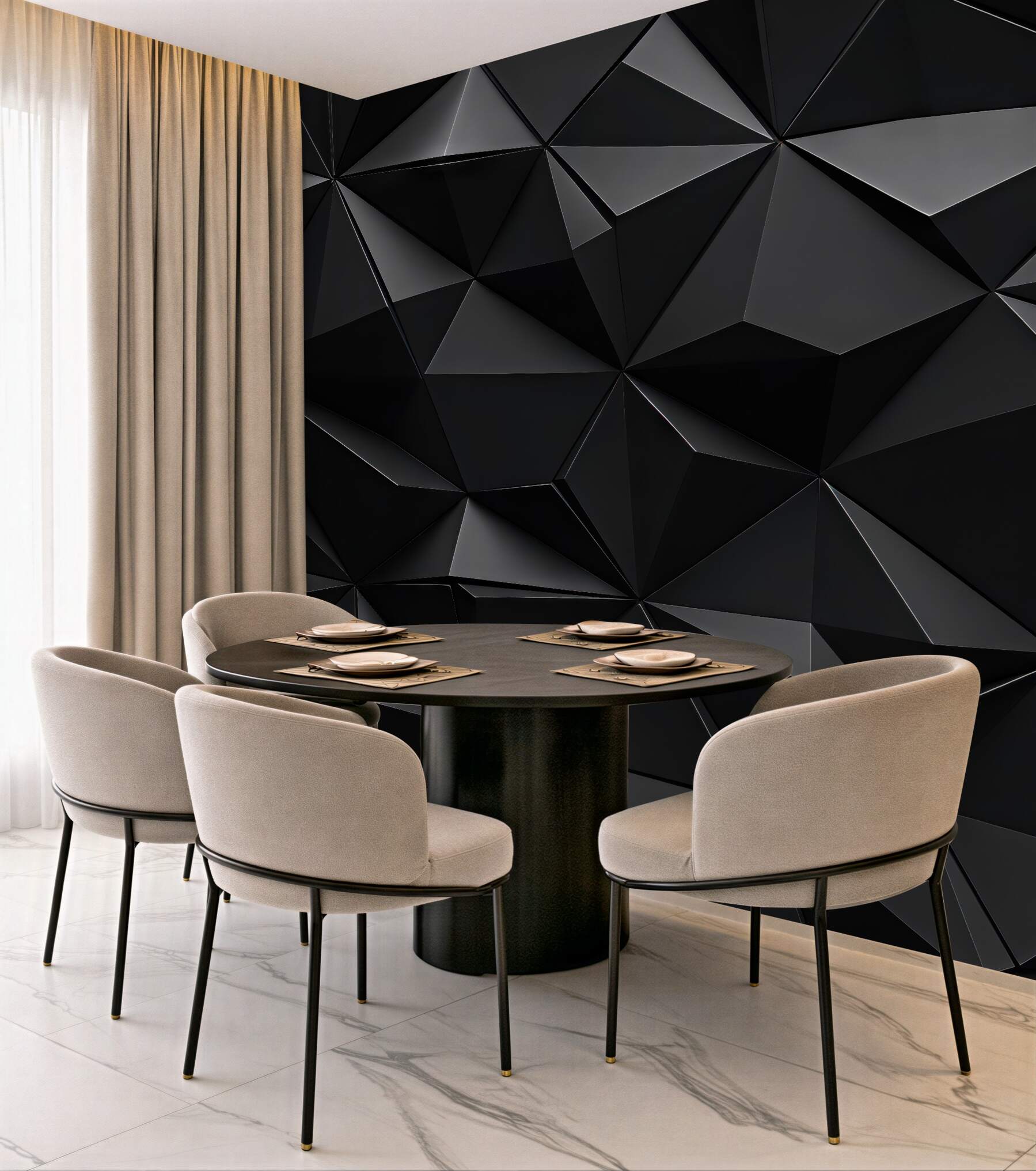 Fototapeta czarne geometryczne bryły w nowoczesnym stylu