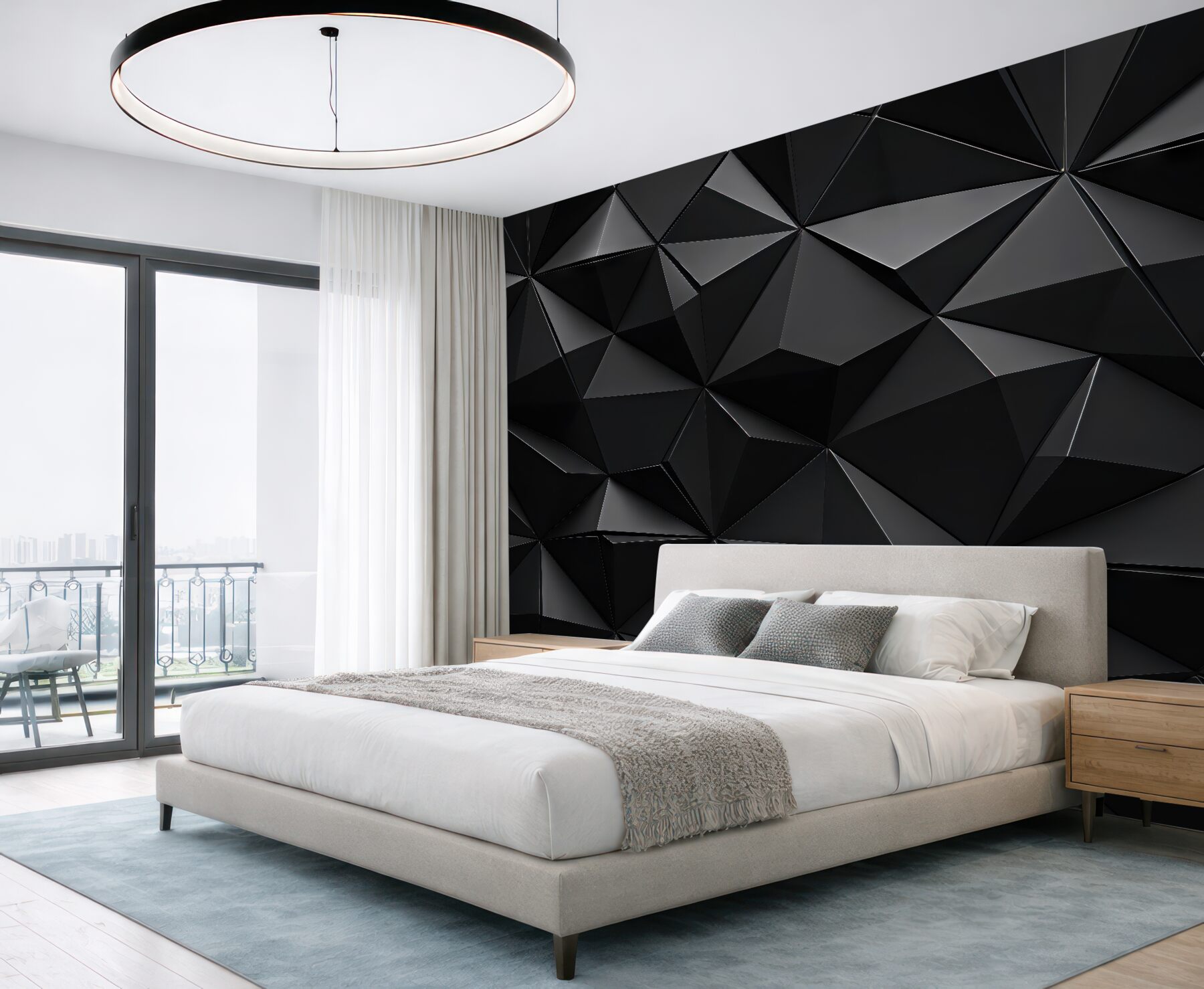 Fototapeta czarne geometryczne bryły w nowoczesnym stylu