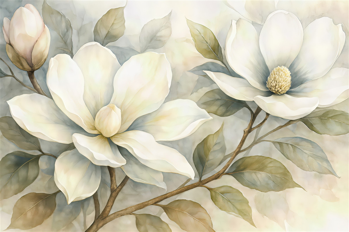 Fototapeta kremowe magnolie w subtelnej mgle