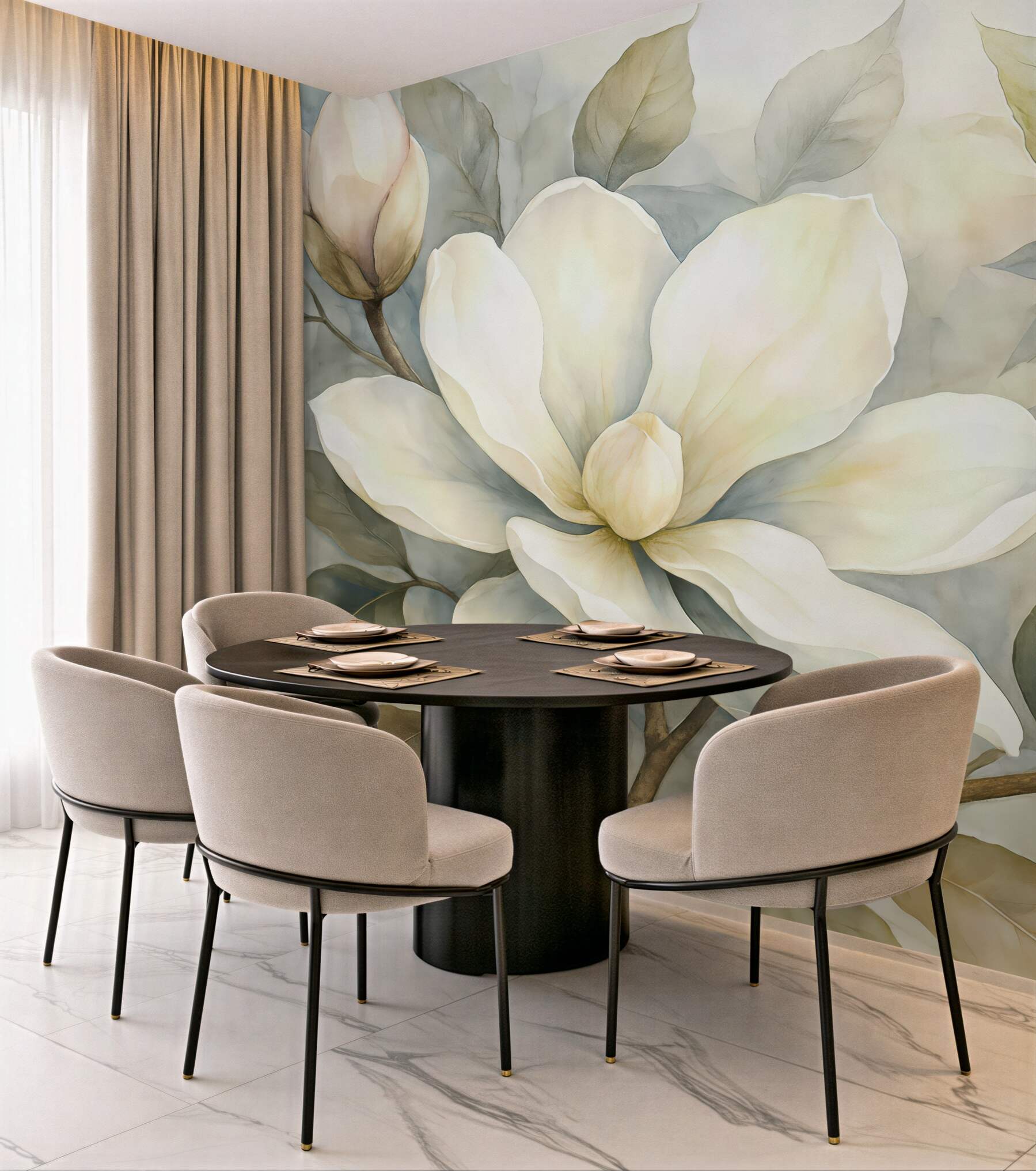 Fototapeta kremowe magnolie w subtelnej mgle
