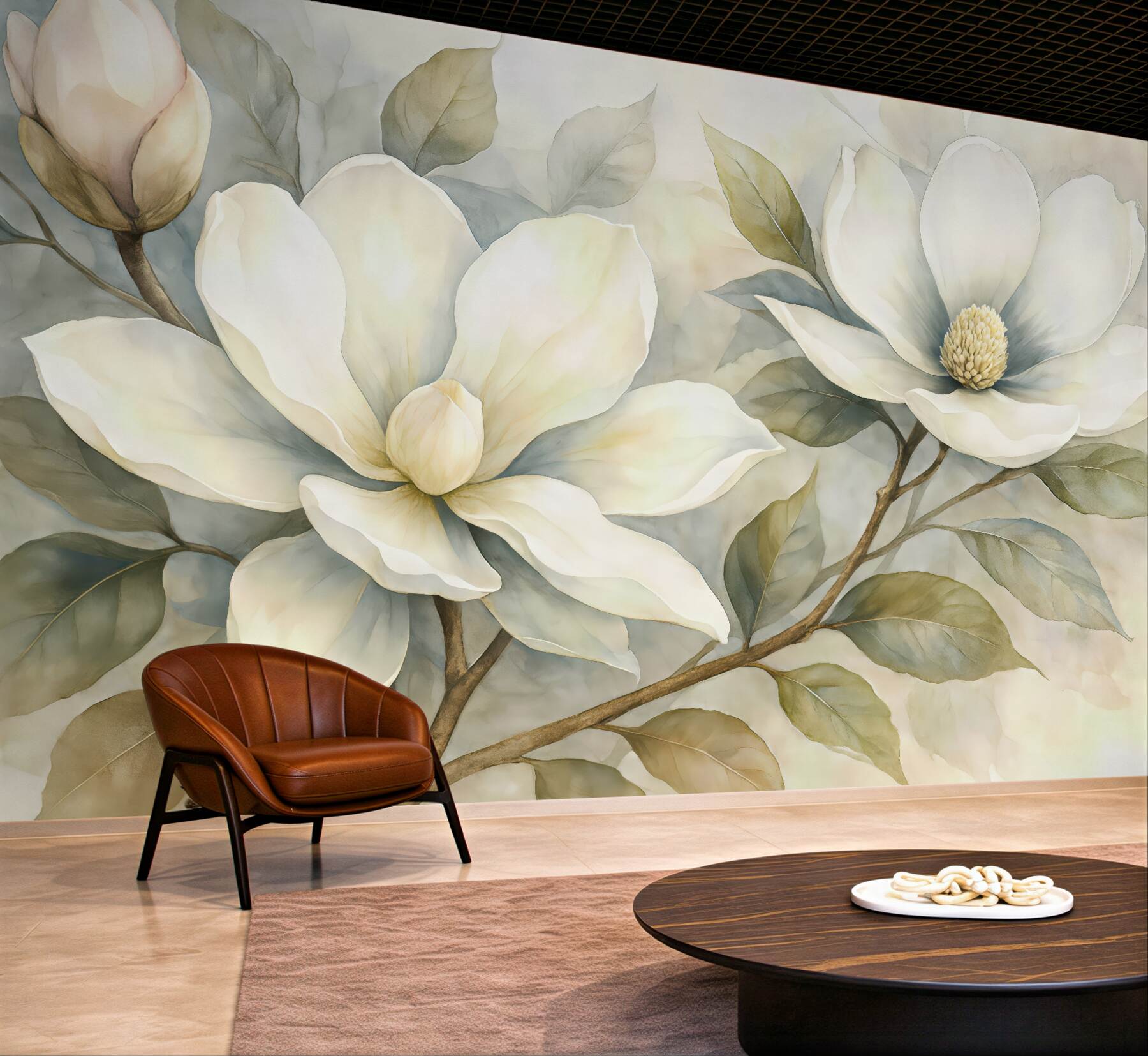 Fototapeta kremowe magnolie w subtelnej mgle