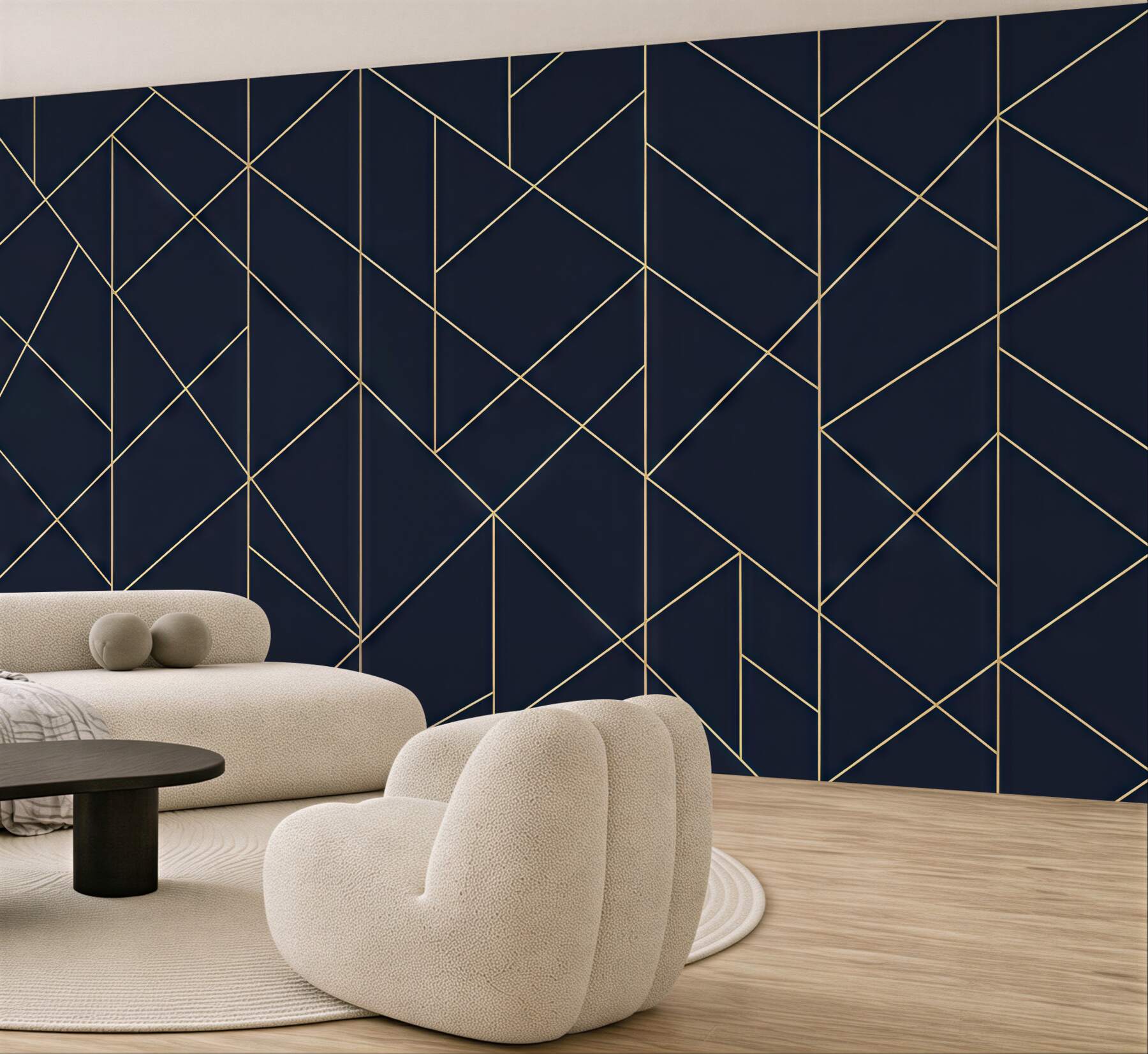 Fototapeta granatowa geometria ze złotą linią