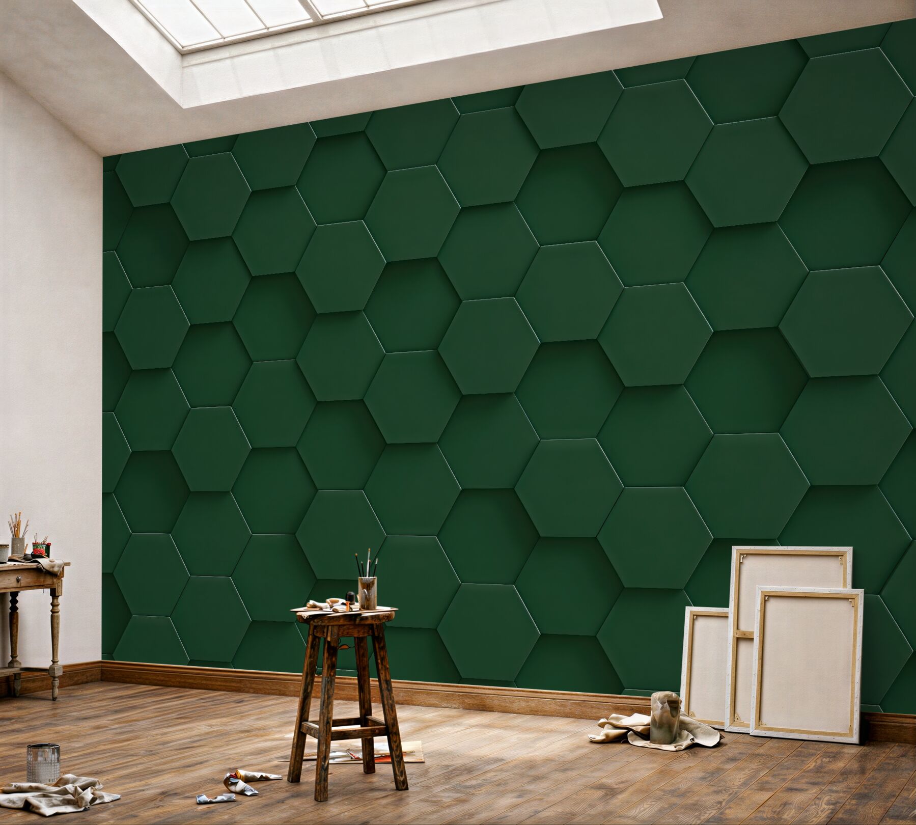 Fototapeta zielona geometryczna mozaika 3d