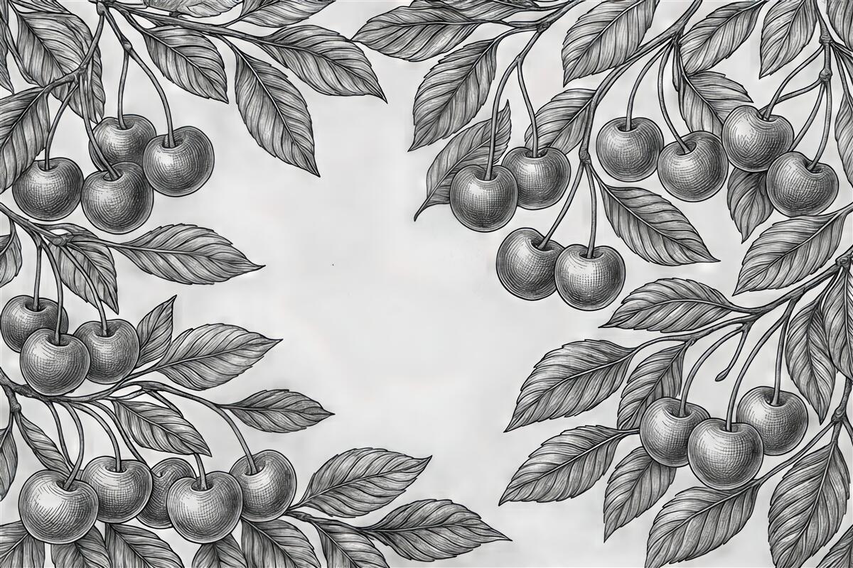 Fototapeta grafitowe wiśnie w botanicznym szkicu