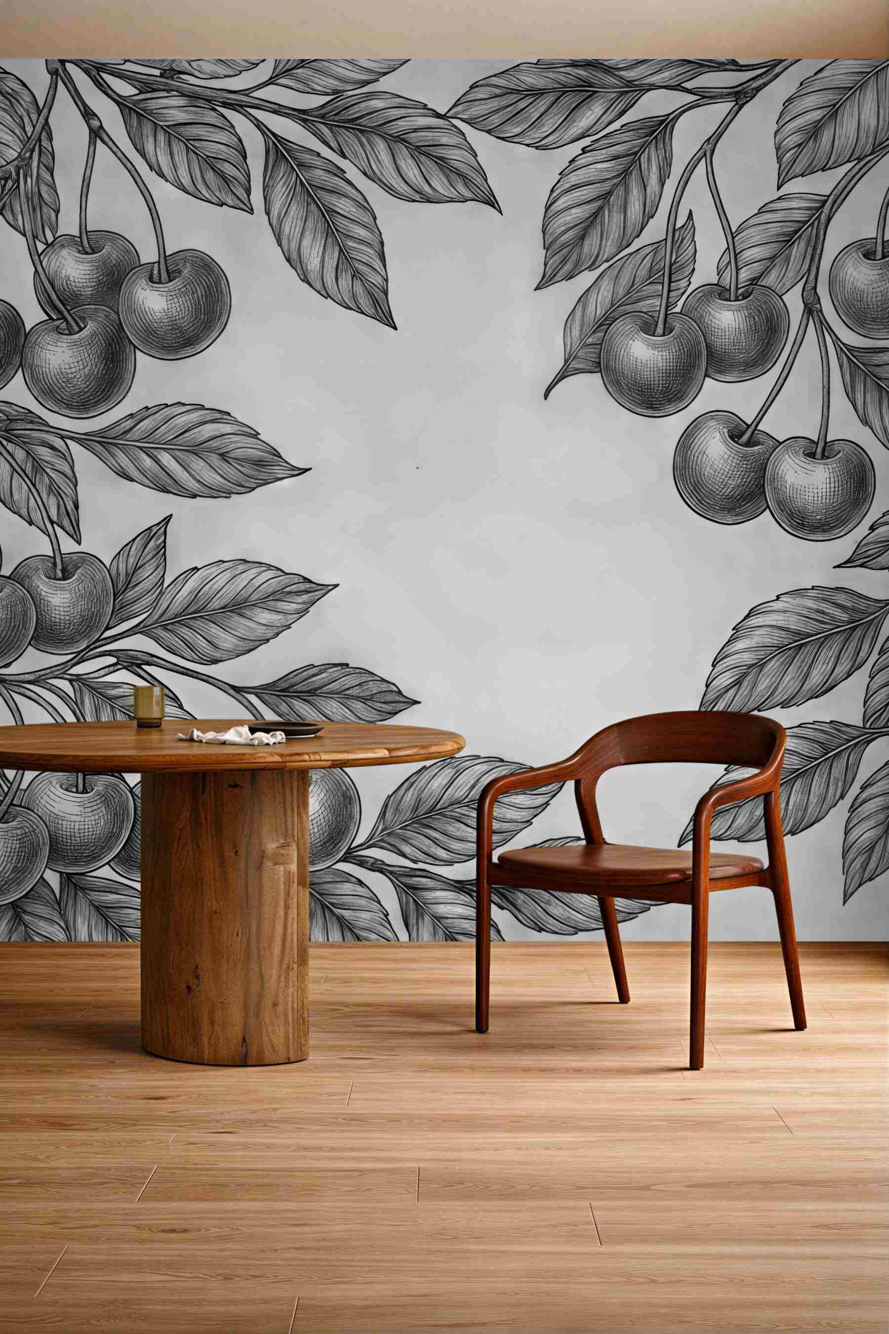 Fototapeta grafitowe wiśnie w botanicznym szkicu