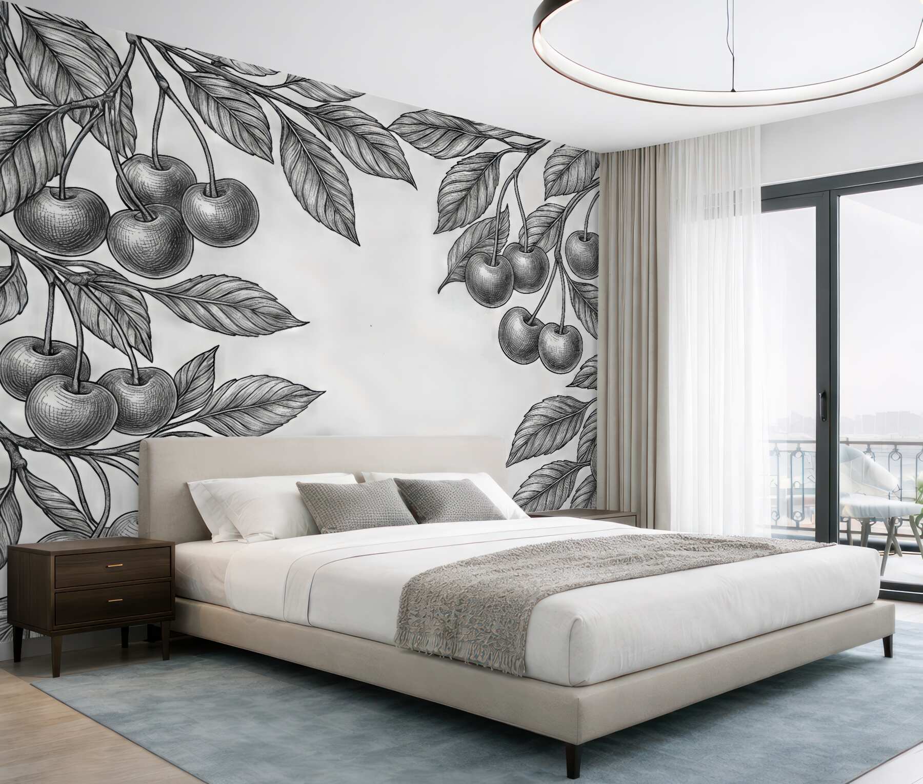 Fototapeta grafitowe wiśnie w botanicznym szkicu