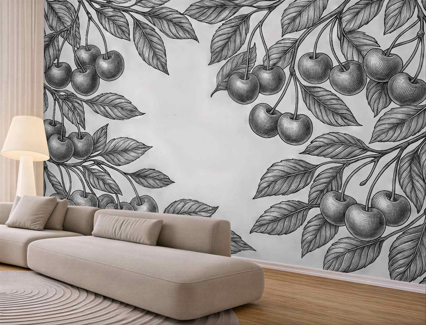 Fototapeta grafitowe wiśnie w botanicznym szkicu