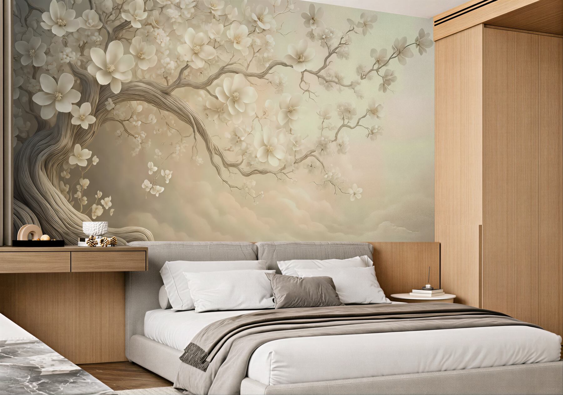 Fototapeta kremowe magnolie na baśniowym drzewie