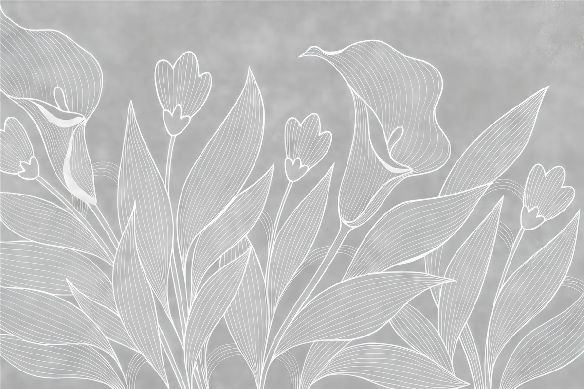 Fototapeta subtelne kwiaty line art na szarości
