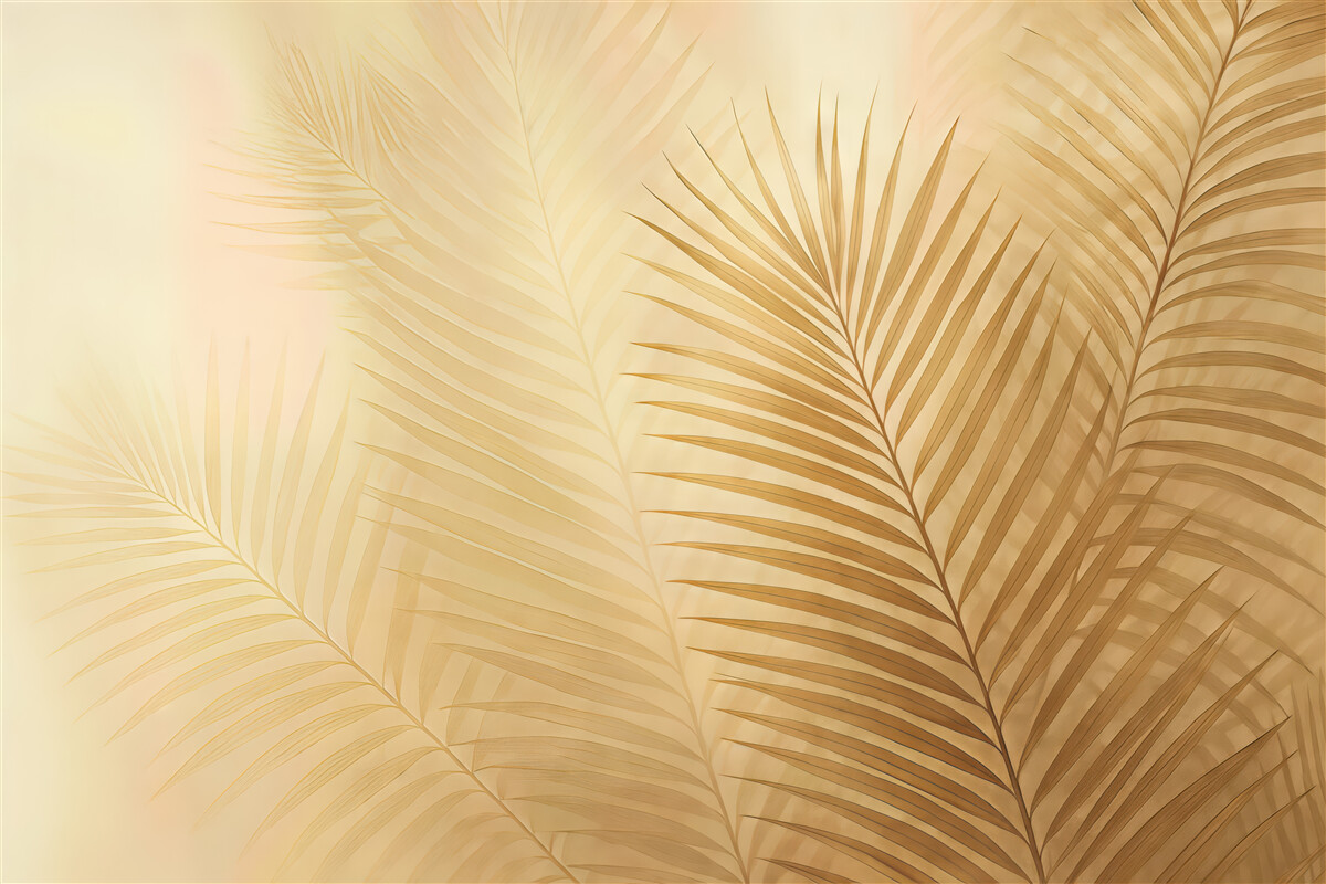 Fototapeta złote liście palmowe w beżu