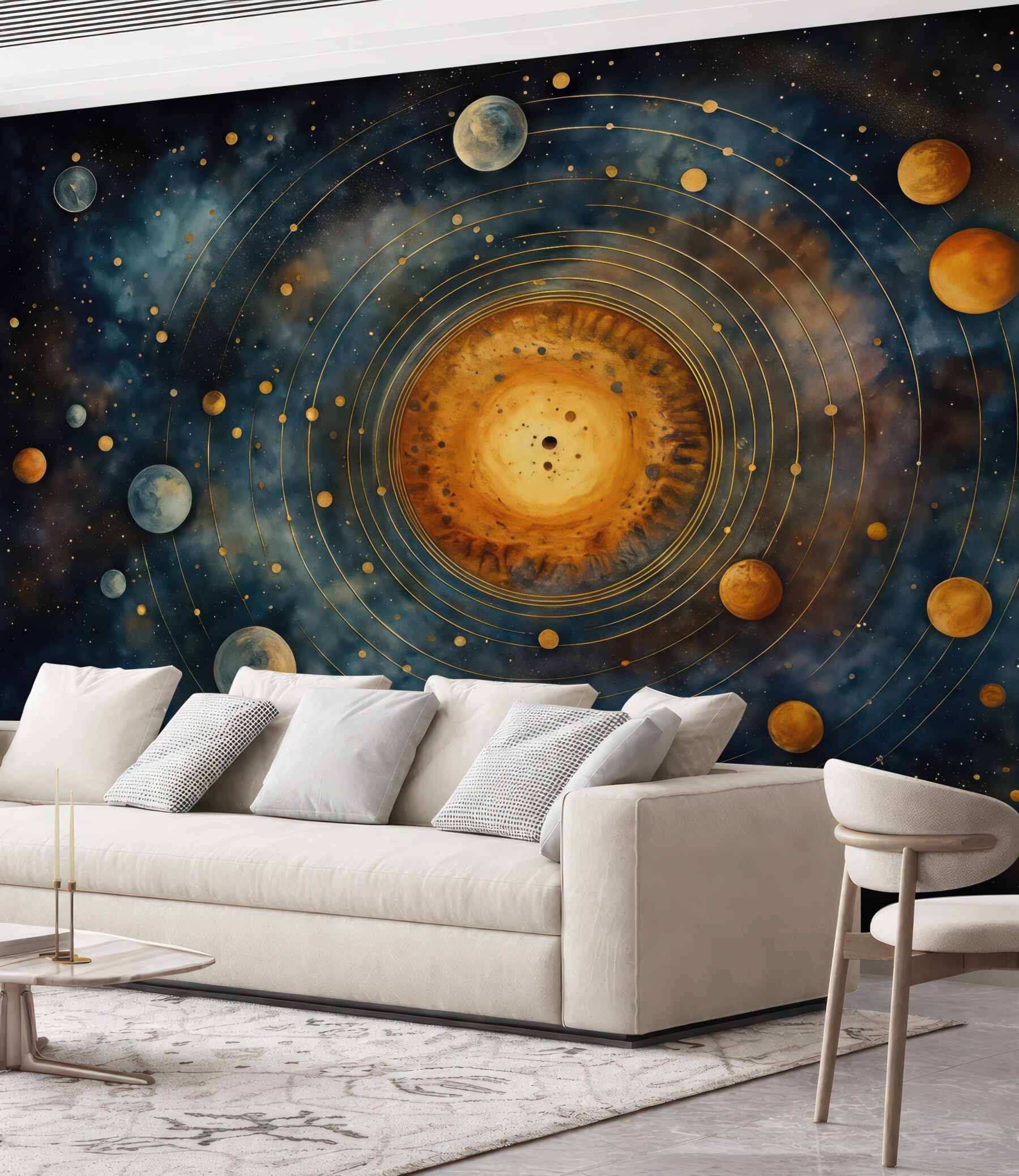 Fototapeta kosmiczny układ planet wokół złotego słońca