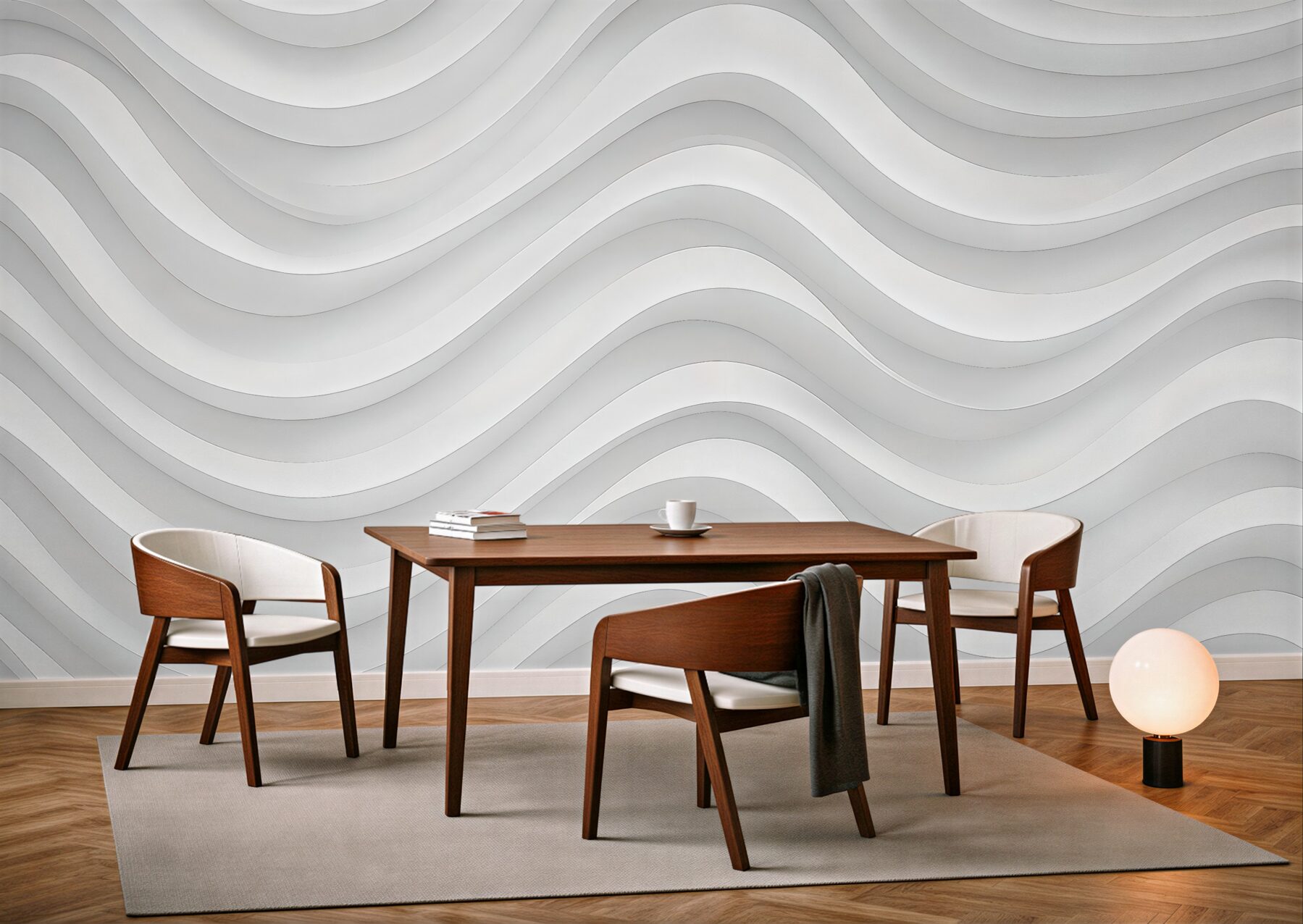 Fototapeta białe faliste linie minimalistyczne 3d
