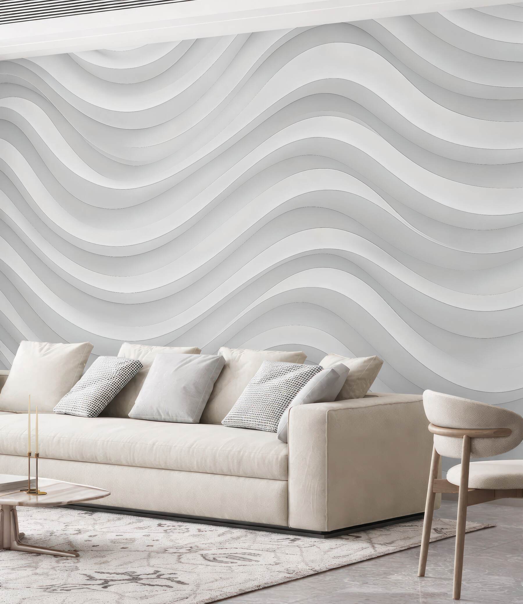 Fototapeta białe faliste linie minimalistyczne 3d