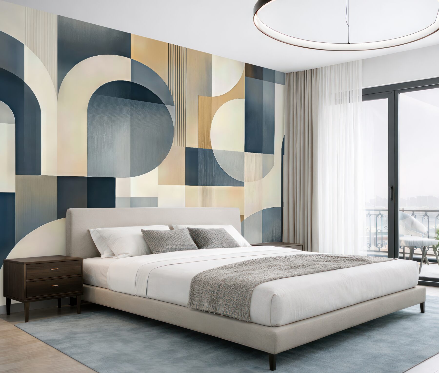 Fototapeta geometryczna harmonia w beżach i granacie