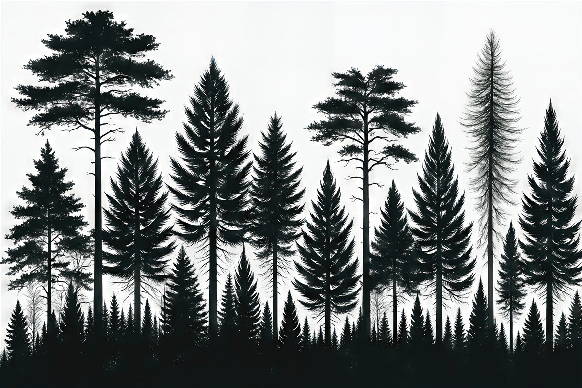 Fototapeta leśne sylwetki drzew w minimalistycznym stylu