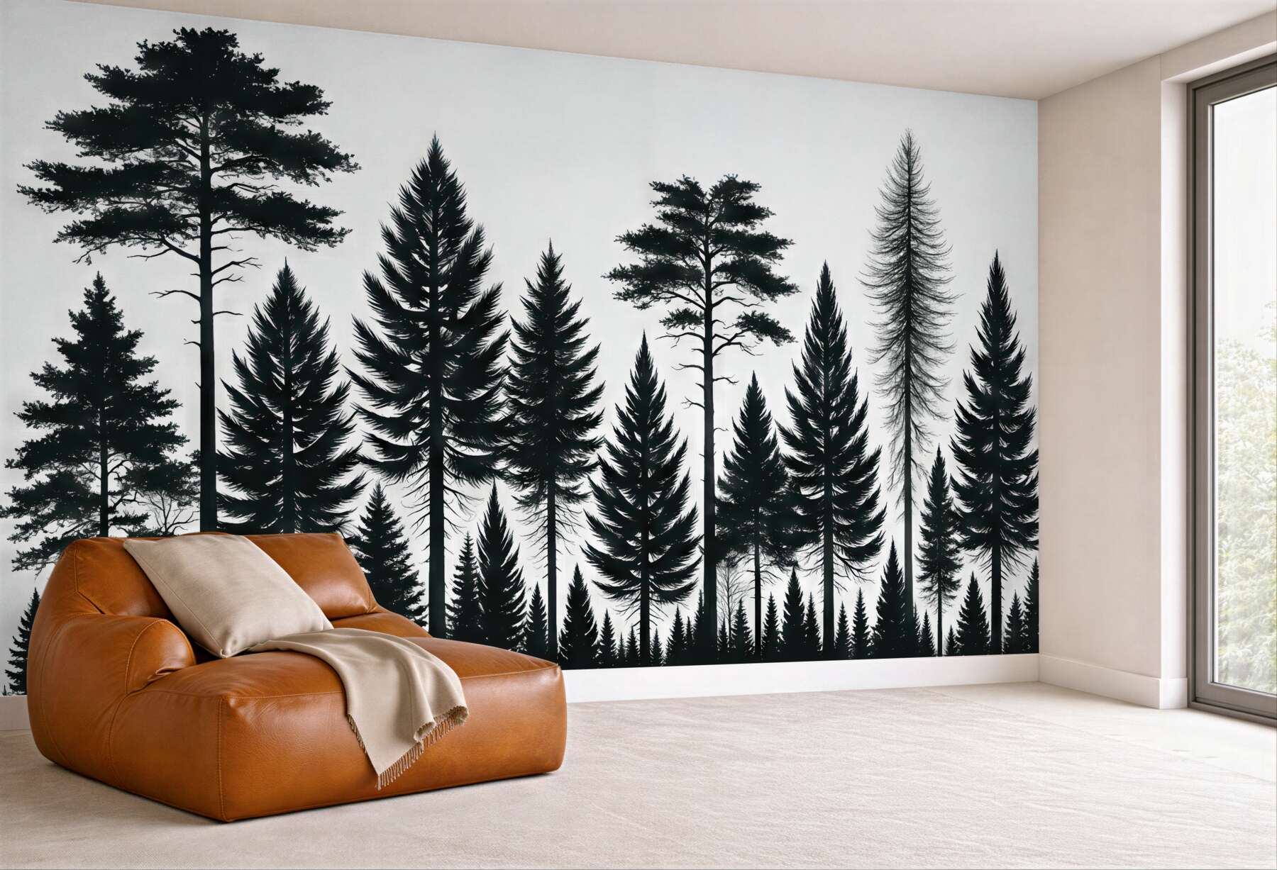 Fototapeta leśne sylwetki drzew w minimalistycznym stylu