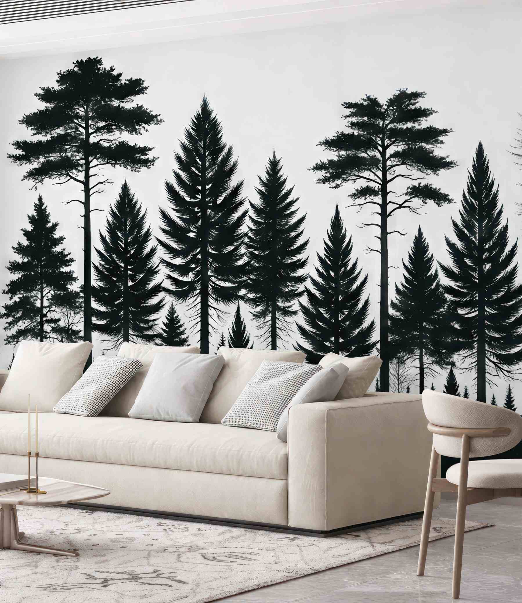 Fototapeta leśne sylwetki drzew w minimalistycznym stylu
