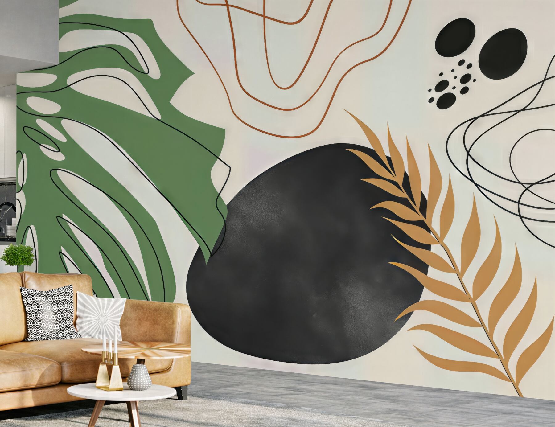 Fototapeta abstrakcyjne liście w stylu boho