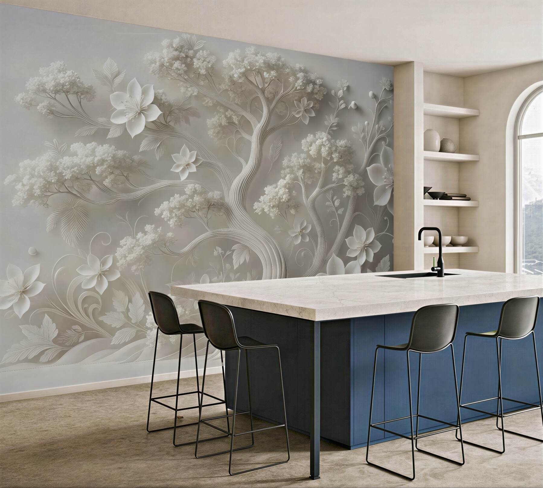 Fototapeta eleganckie białe drzewo z kwiatami
