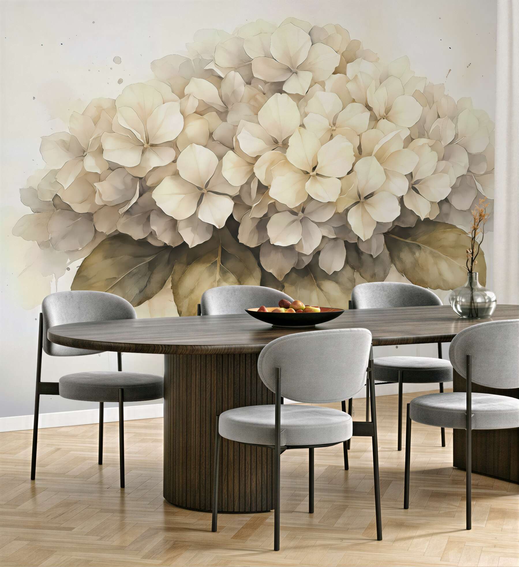 Fototapeta kremowa hortensja w eleganckiej mgiełce
