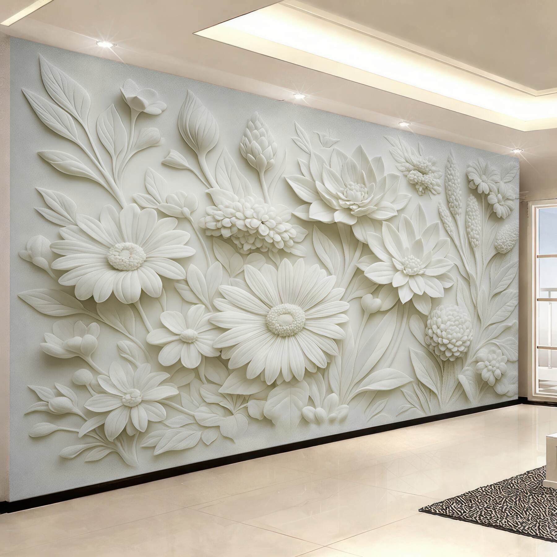 Fototapeta biały relief kwiatowy w eleganckim stylu