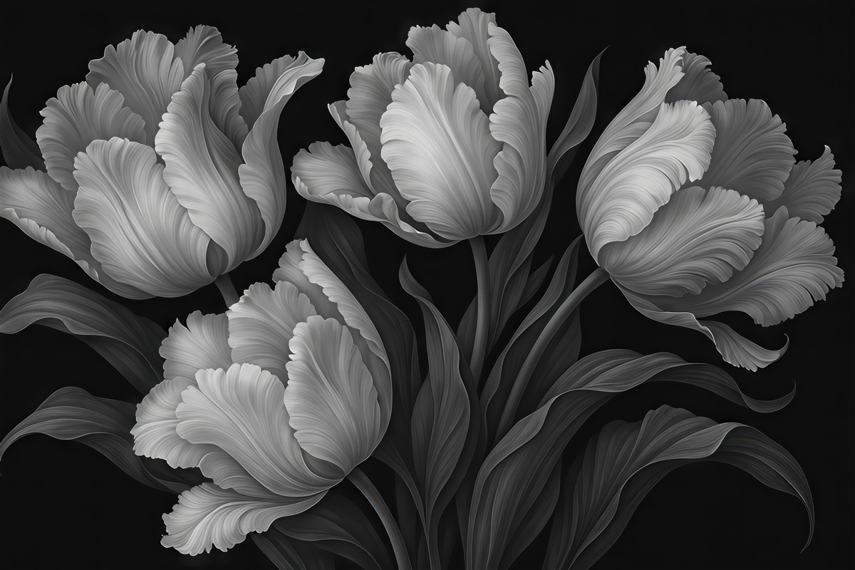 Fototapeta srebrzyste tulipany w eleganckim mroku